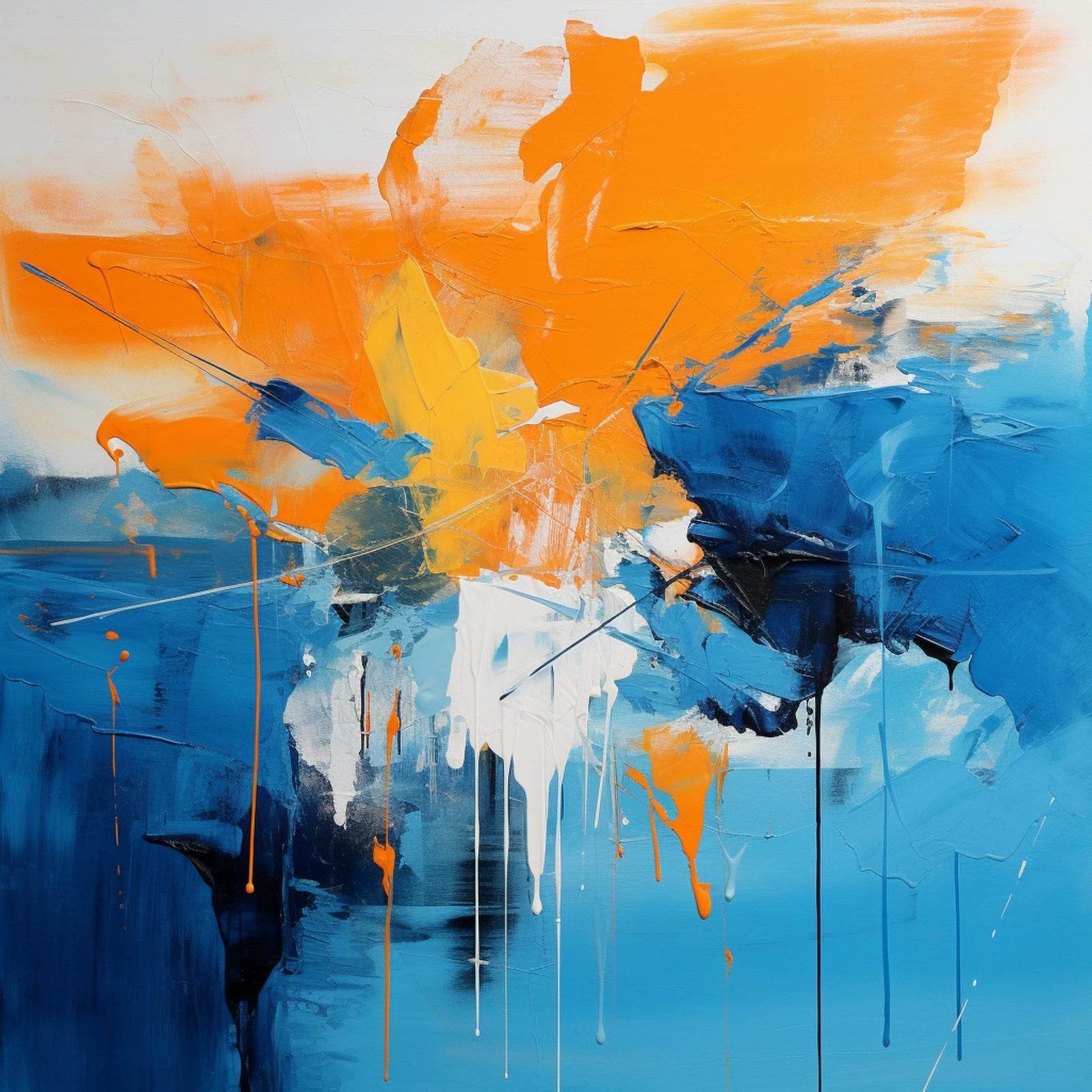 Blue and Orange Brush Stroke Abstract Wall Art - beink online art store