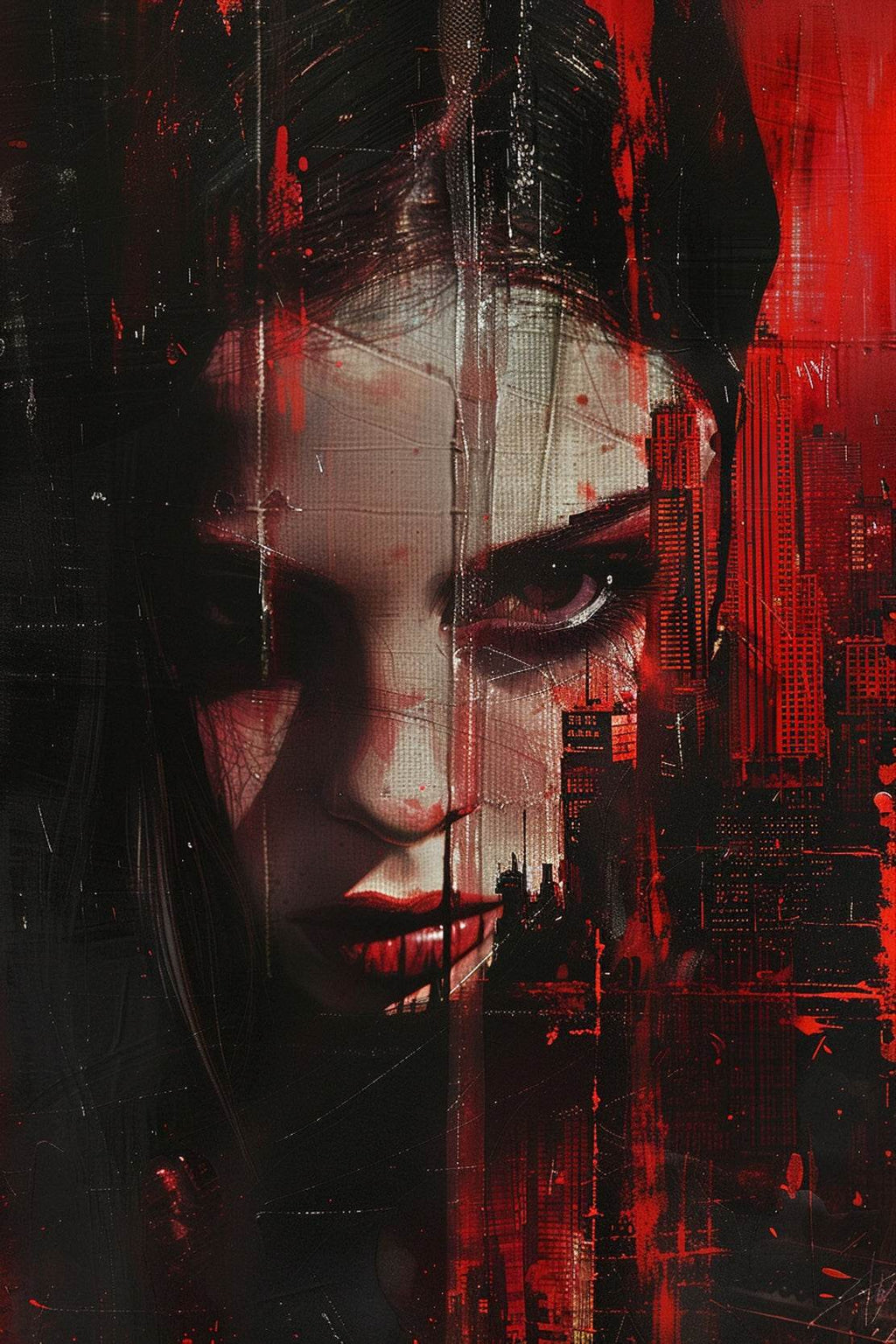 Red Painting of Women Face Digital Art - beink online art store