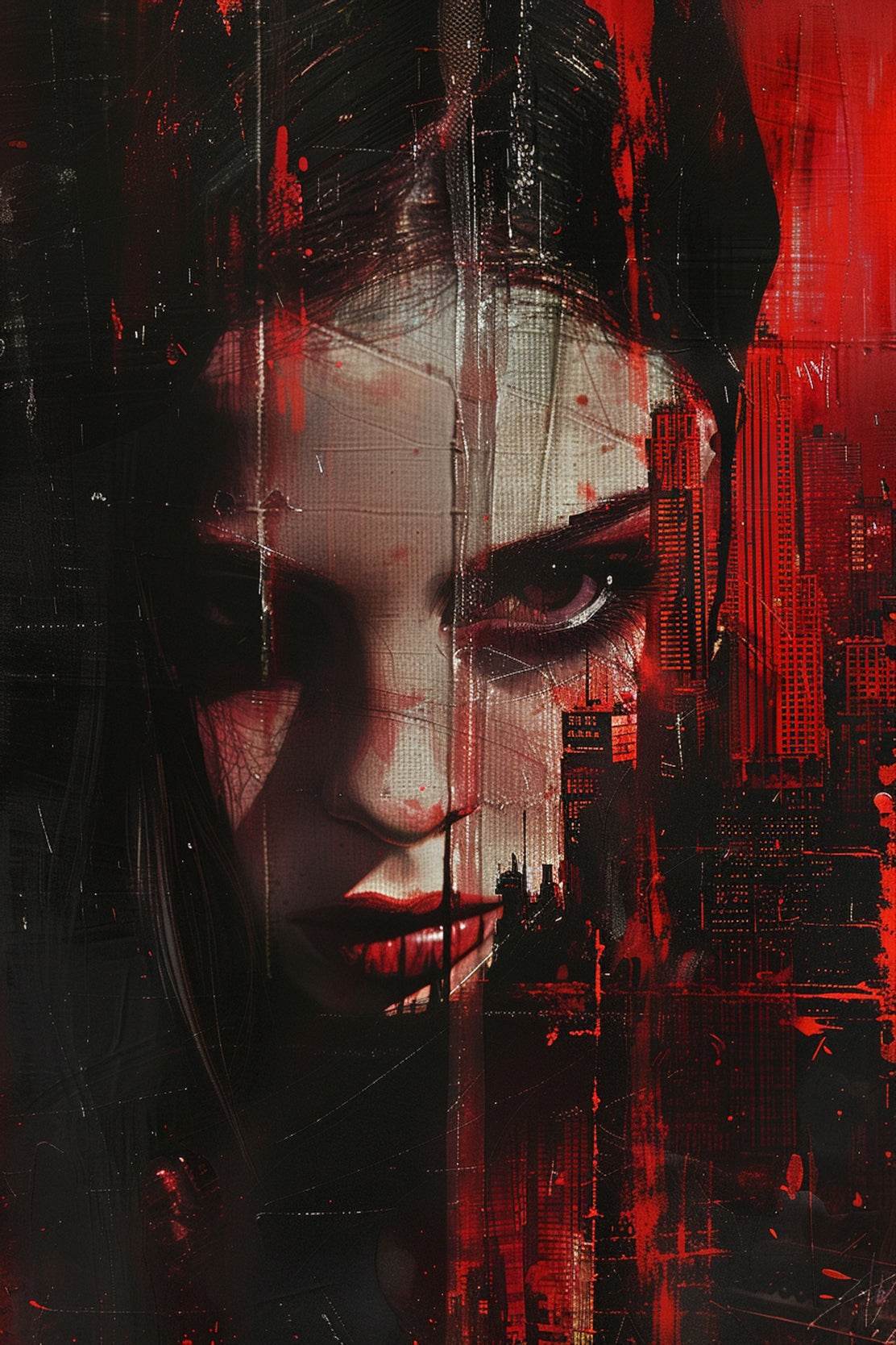 Red Painting of Women Face Digital Art - beink online art store