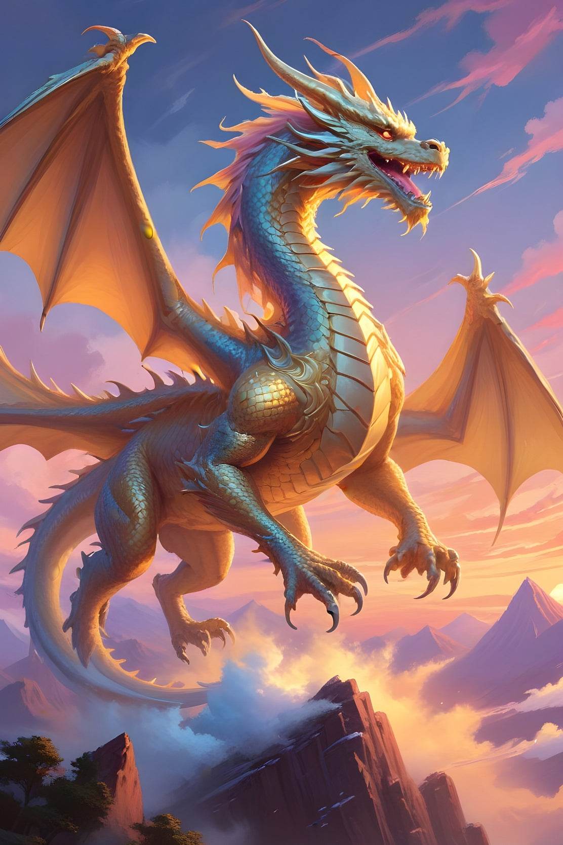 Flying Golden Dragon Animal Wall Art - beink online art store