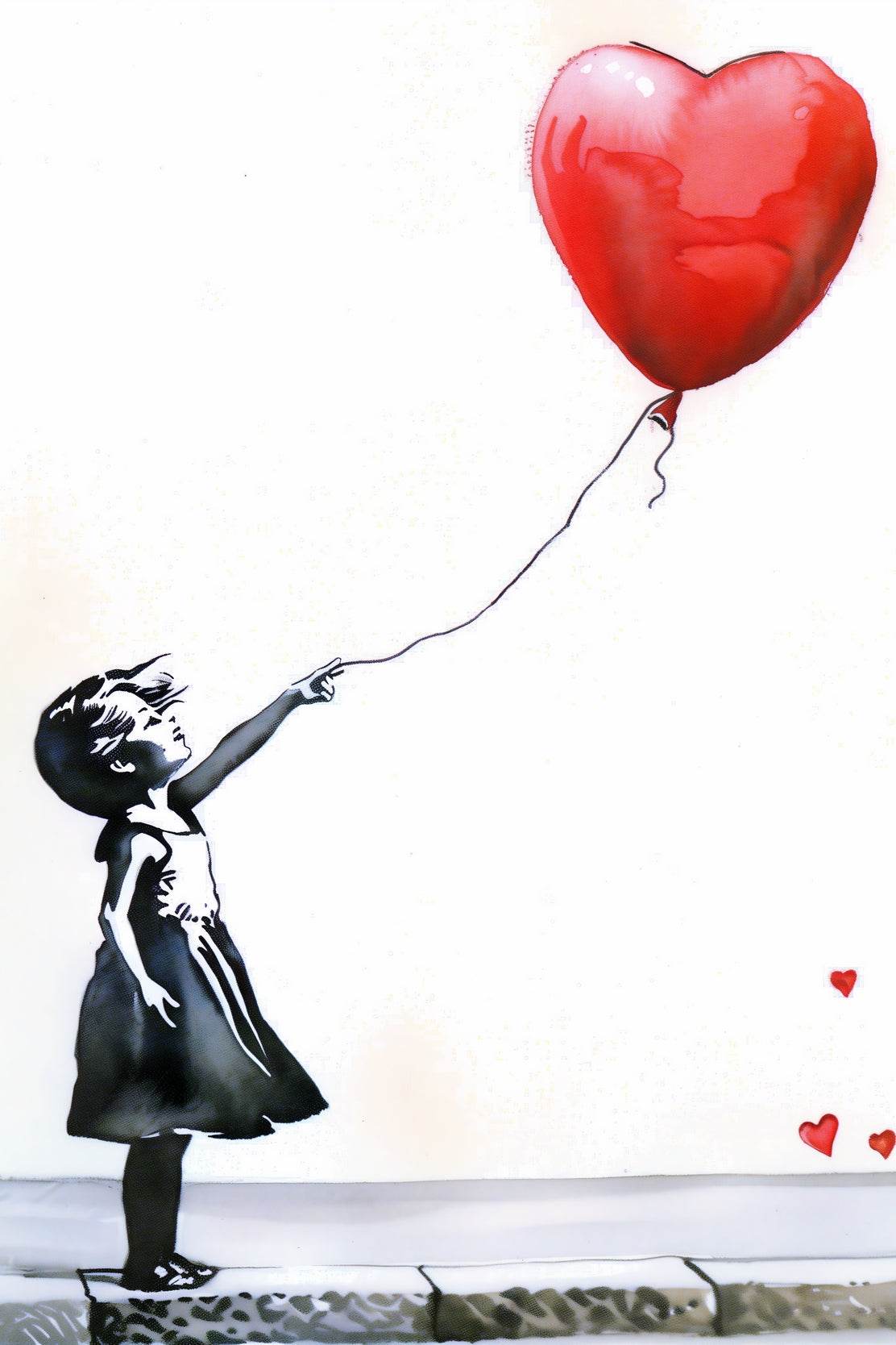 Girl Red Heart Shaped Balloon Wall Art - beink online art store