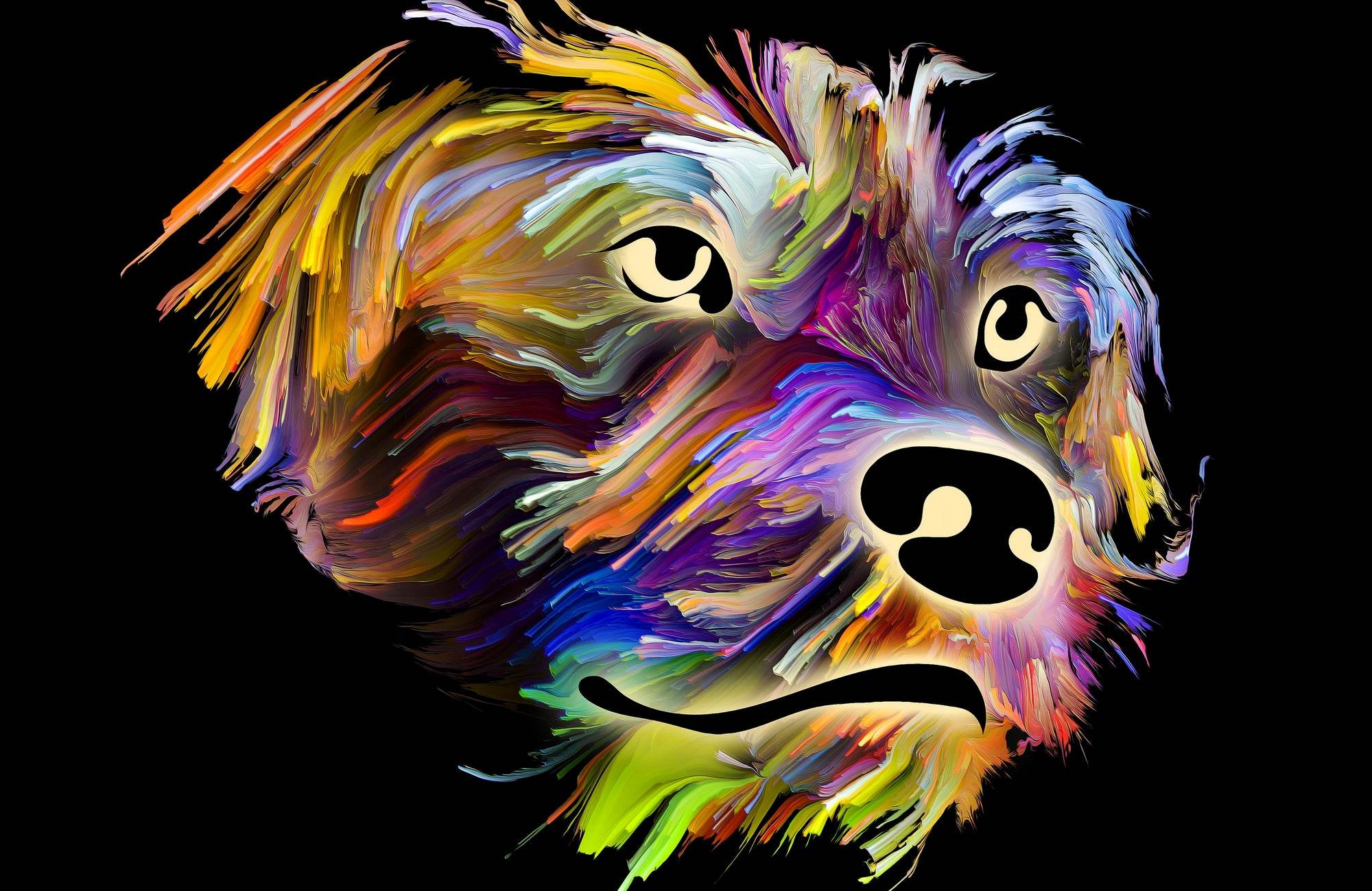 Portrait of a Dog in Bright Digital Colors on Black Background - beink online art store