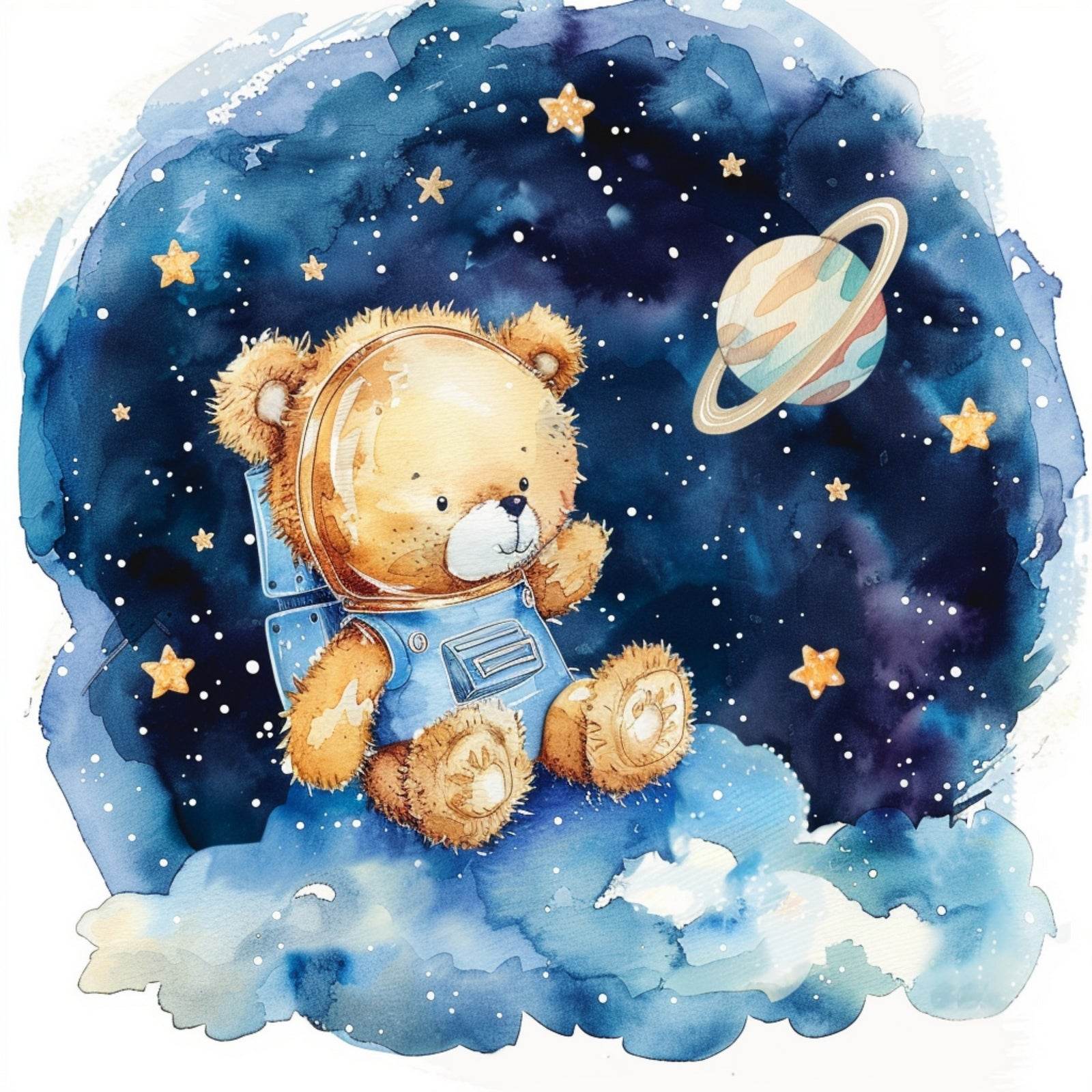 Cartoonish Drawing of Teddy Above Clouds - beink online art store
