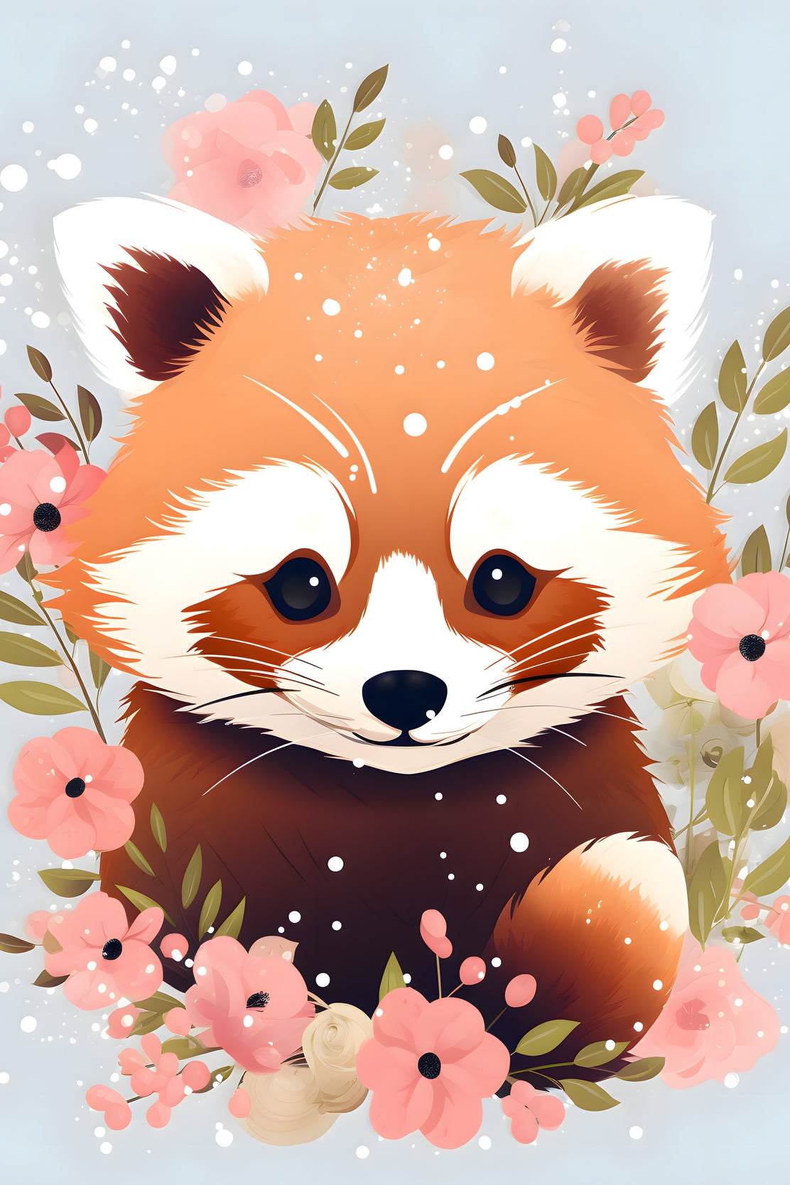Cute Red Panda Watching the Flowers - beink online art store