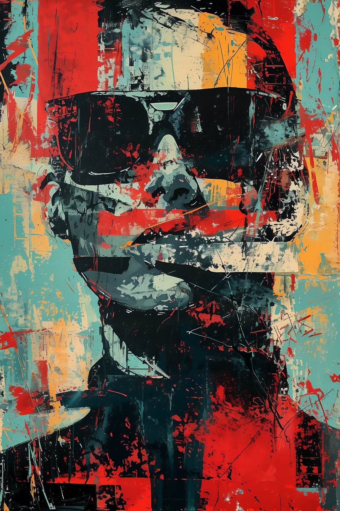Oil Paint Strokes of Funky Man With Glasses Wall Art - beink online art store