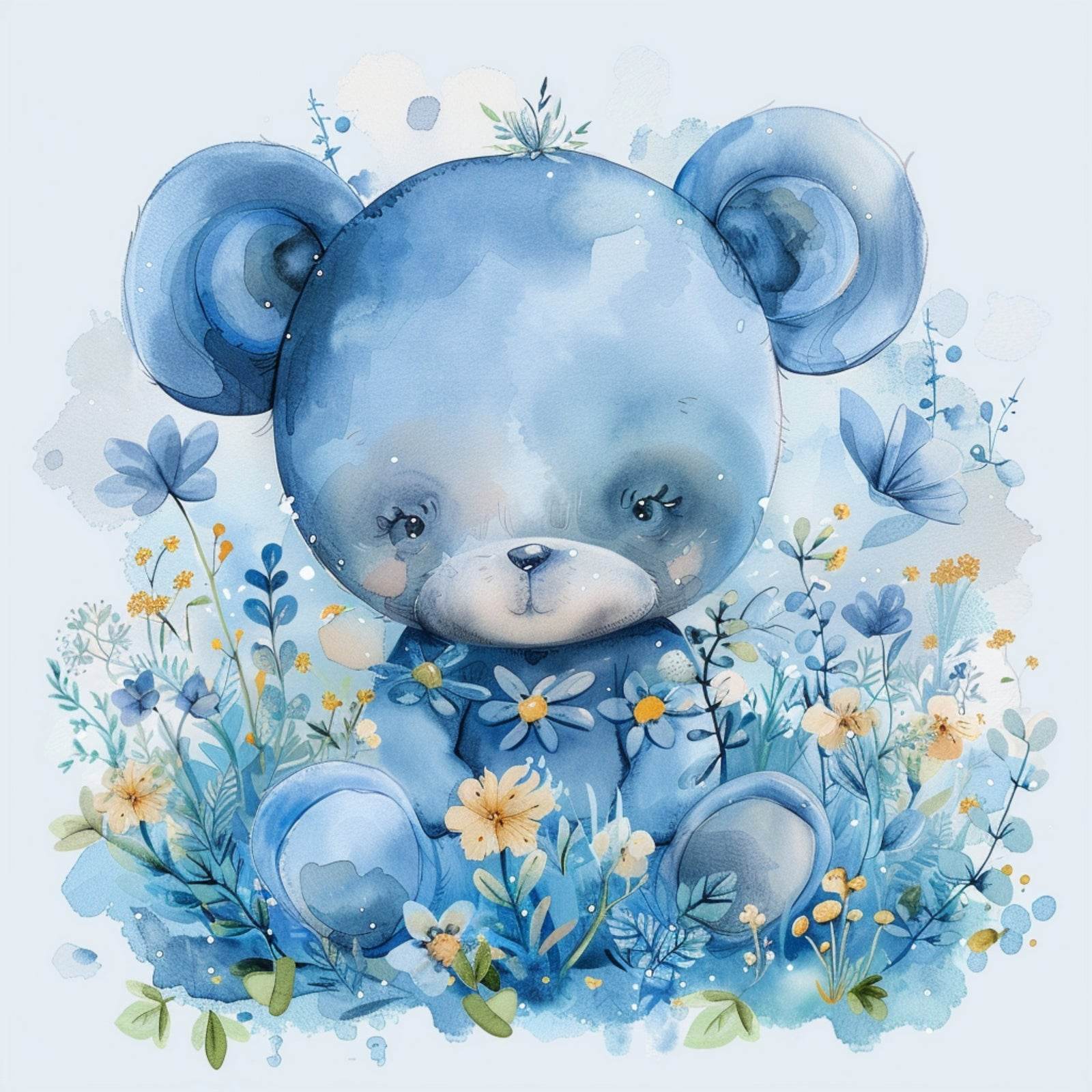 Watercolor Blue Teddy Bear Wall Art - beink online art store