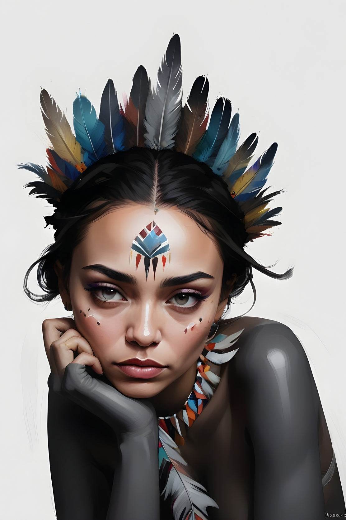 Native American Woman with Feather Wall Art - beink online art store