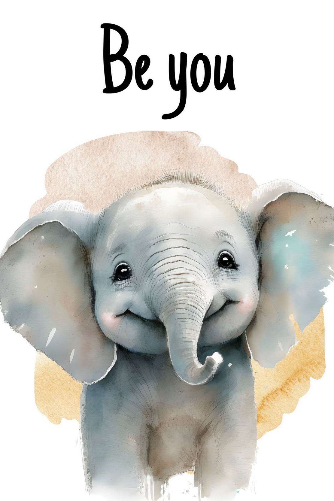 Drawing of Smiling Baby Elephant With White Background - beink online art store