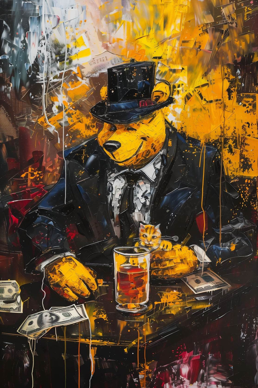 Painting of a Bear Dressed in a Suit and Hat - beink online art store