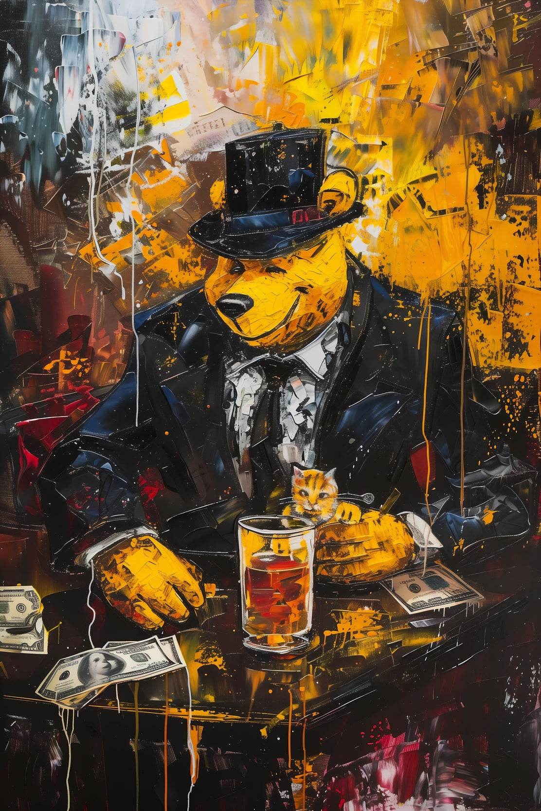 Painting of a Bear Dressed in a Suit and Hat - beink online art store