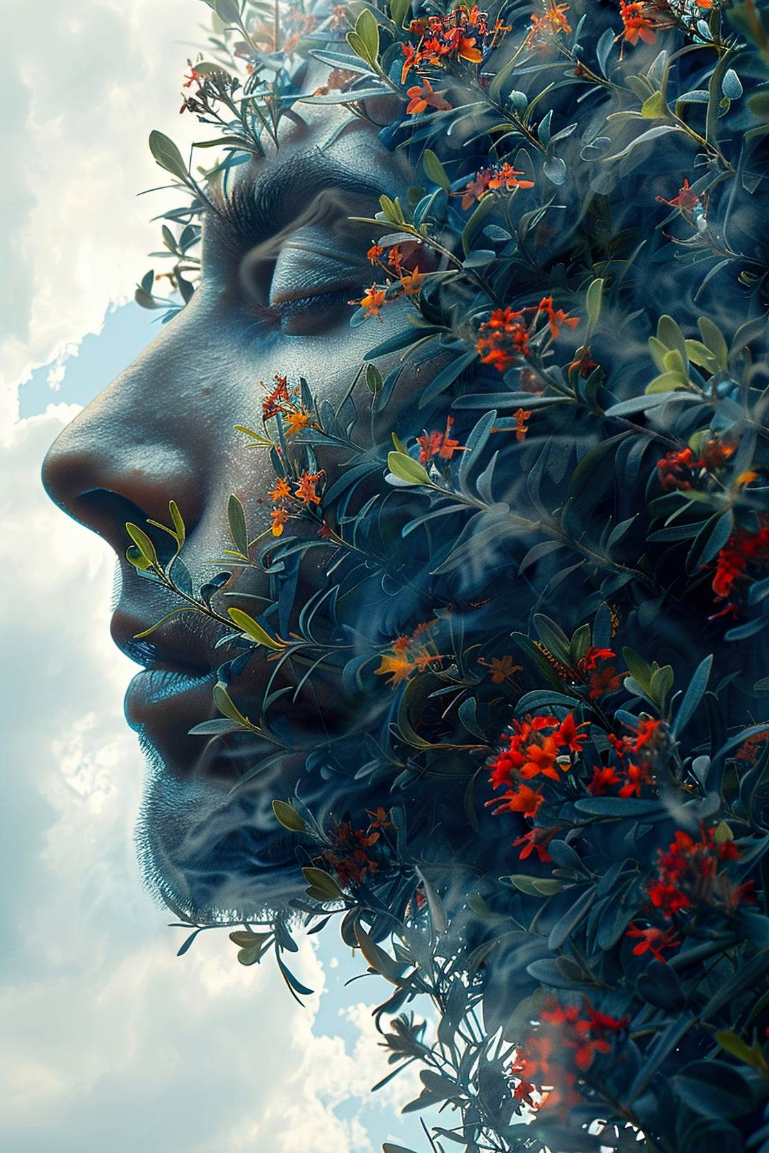 A Woman Face With Flowers Digital Art - beink online art store