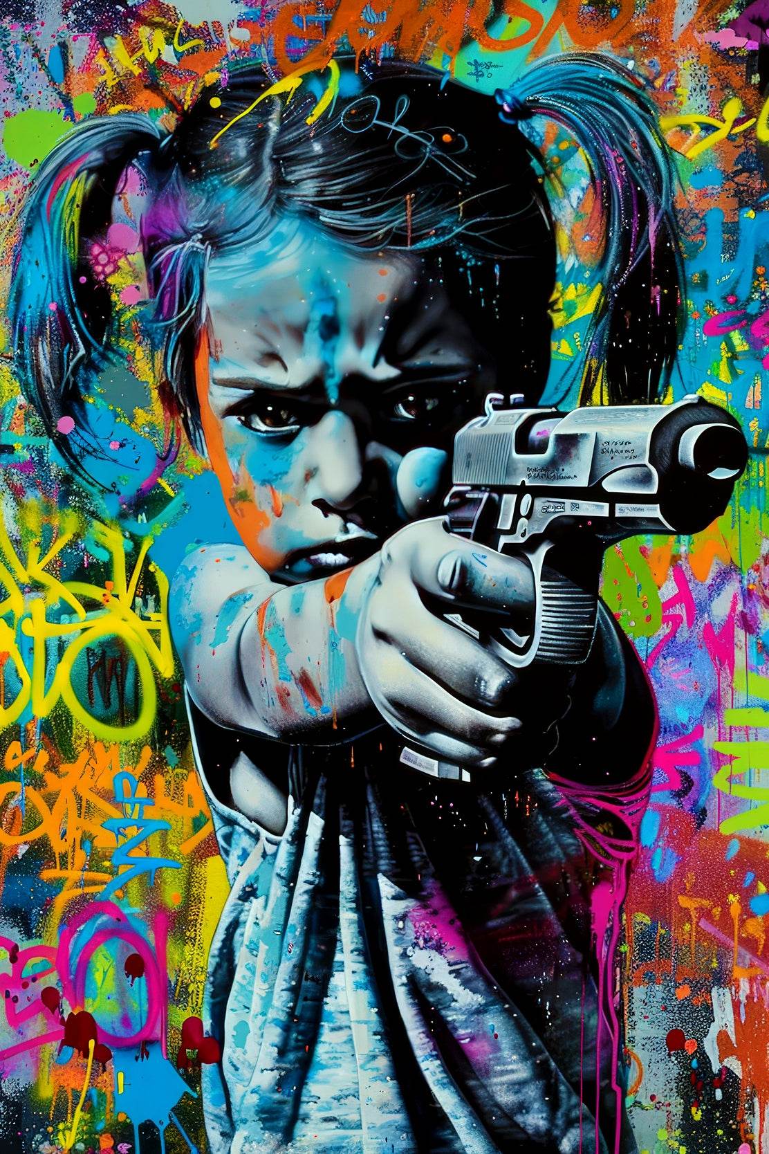 Graffiti Art of Girl Shooting Gun Wall Art - beink online art store