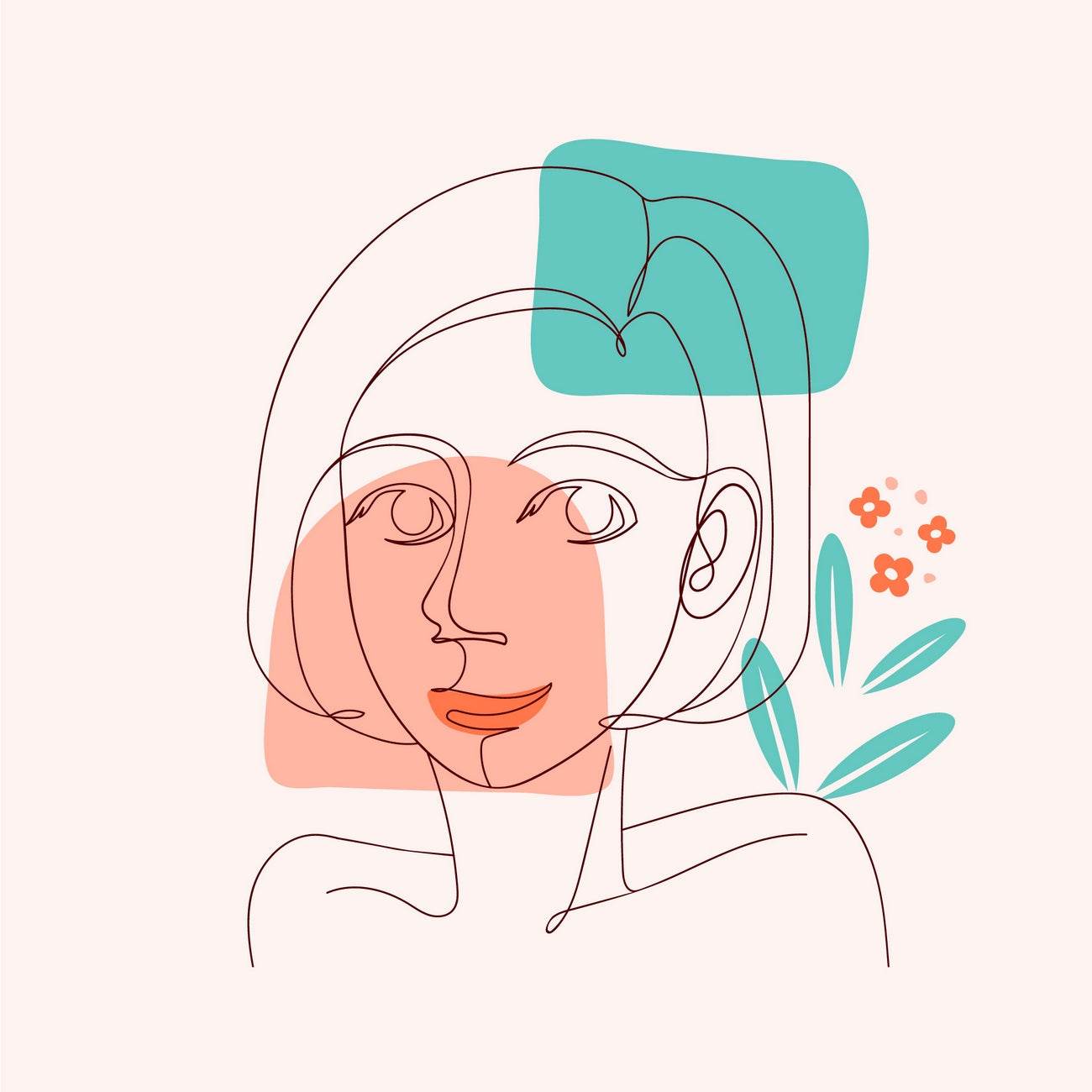 Color Drawing of Woman Face By Hand Wall Art - beink online art store