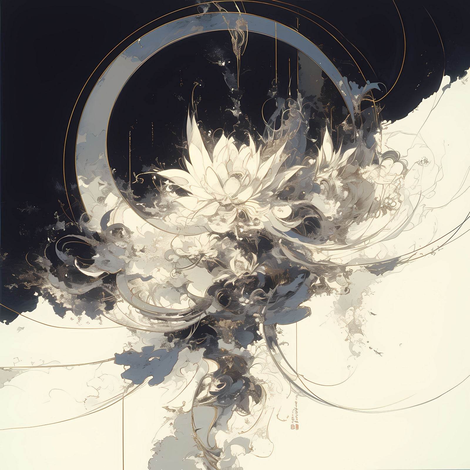 Digital White Flower Abstract Wall Art - beink online art store