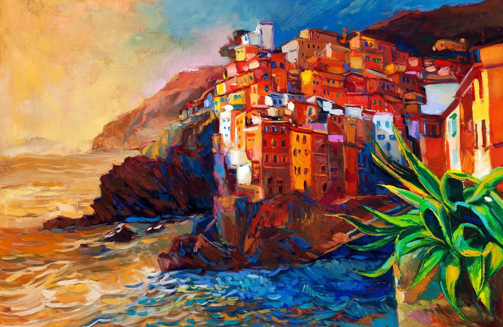 Watercolor Painting Of Coastal Buildings Wall Art - beink online art store