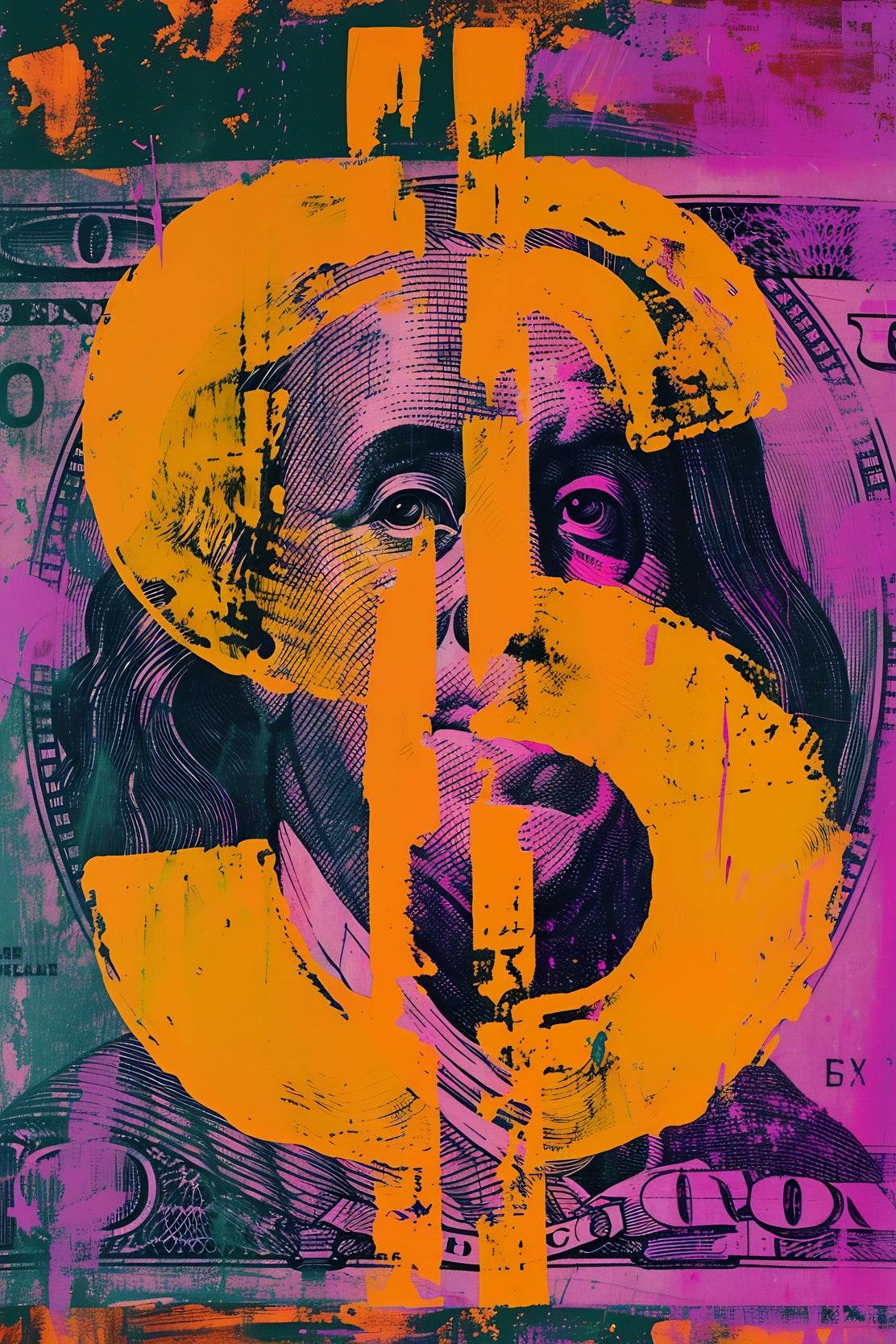 Dollar Sign Overlaying Benjamin Franklin's Portrait Wall Art - beink online art store