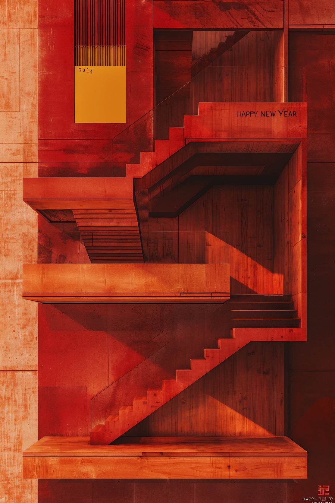 Red Stairs in Modern Building Wall Art - beink online art store