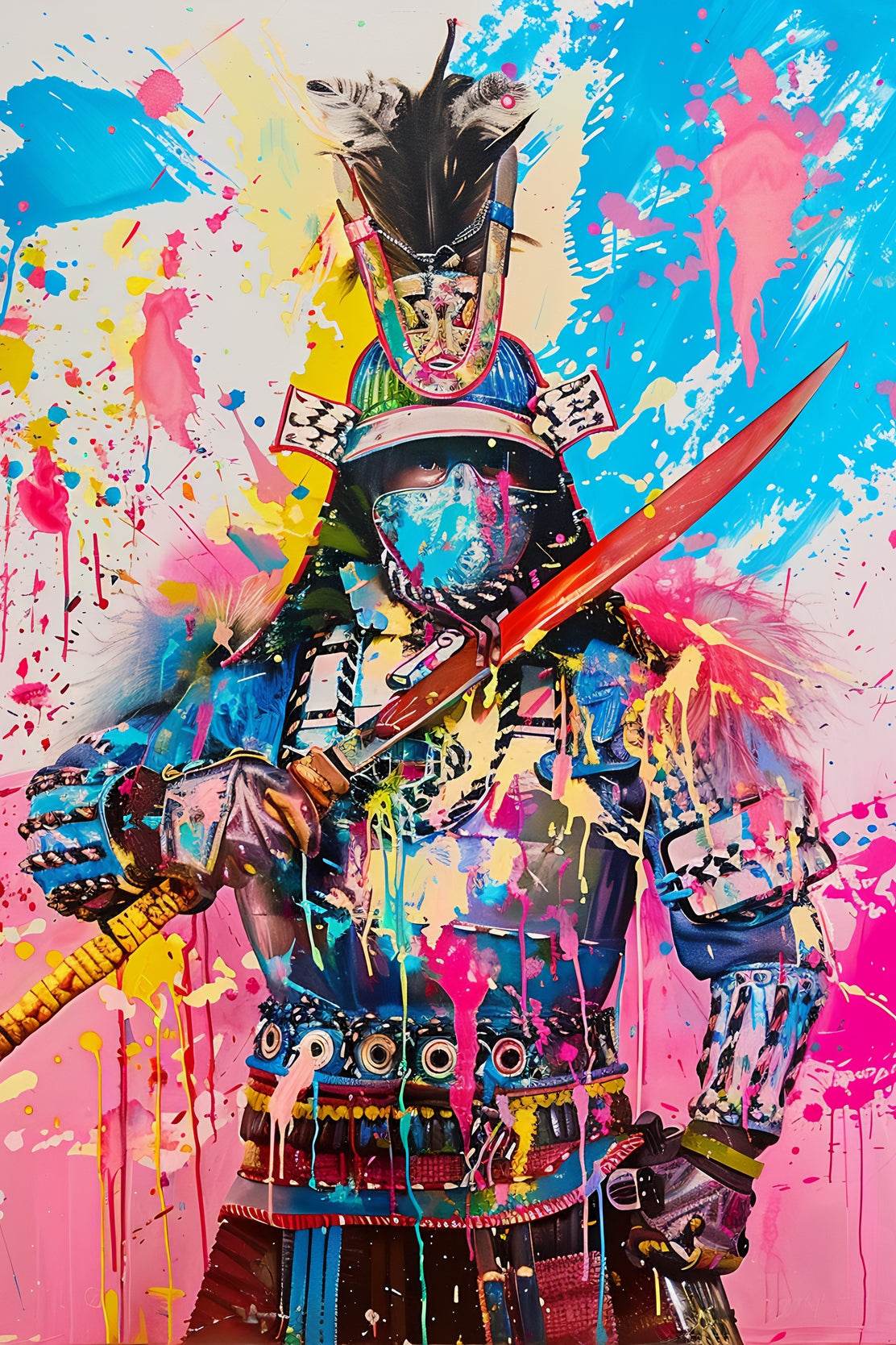 Futuristic Samurai Warrior in Vibrant Colors Wall Art - beink online art store