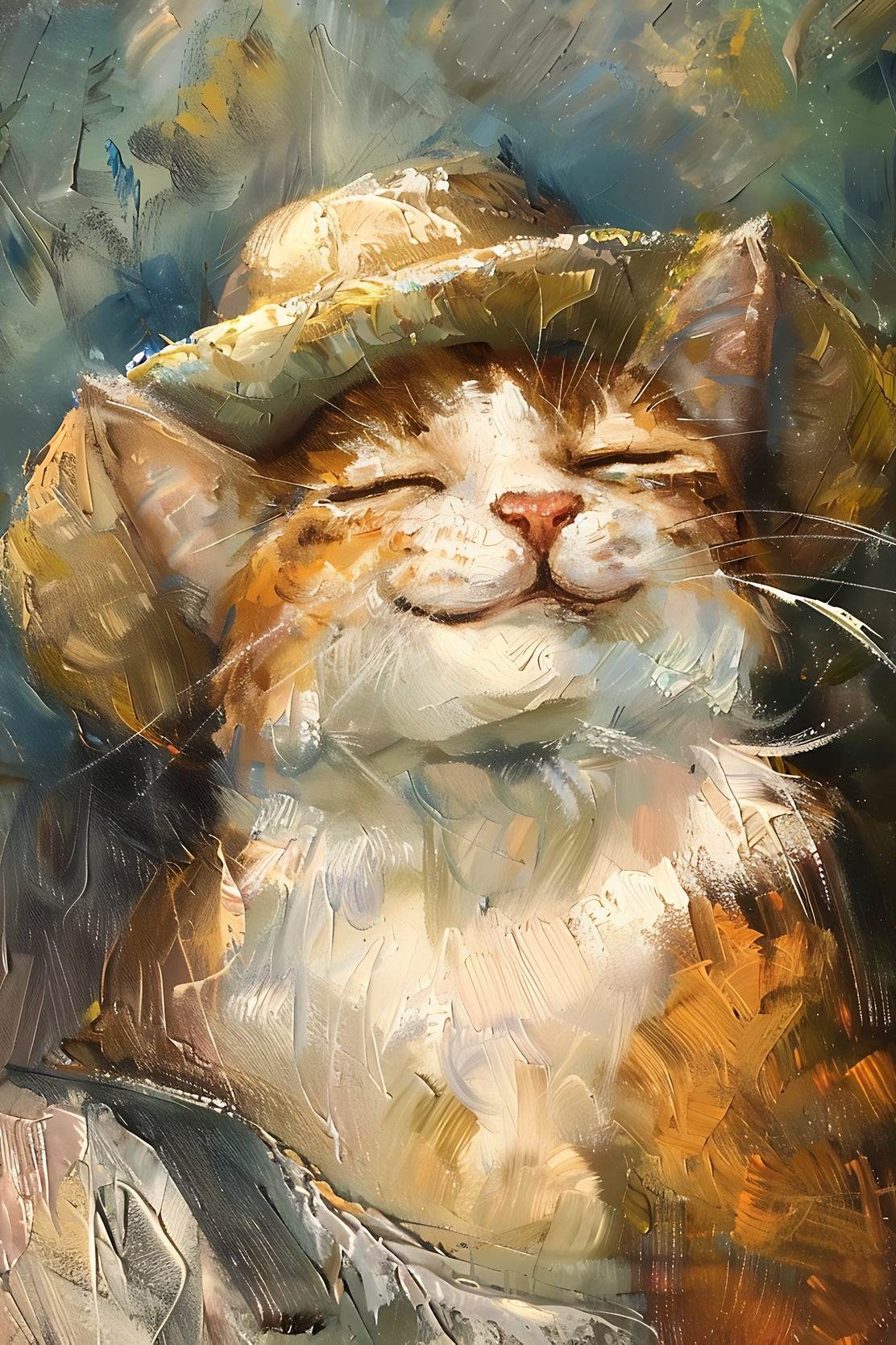 Brush Stroked Painting of Cat Wearing Hat - beink online art store