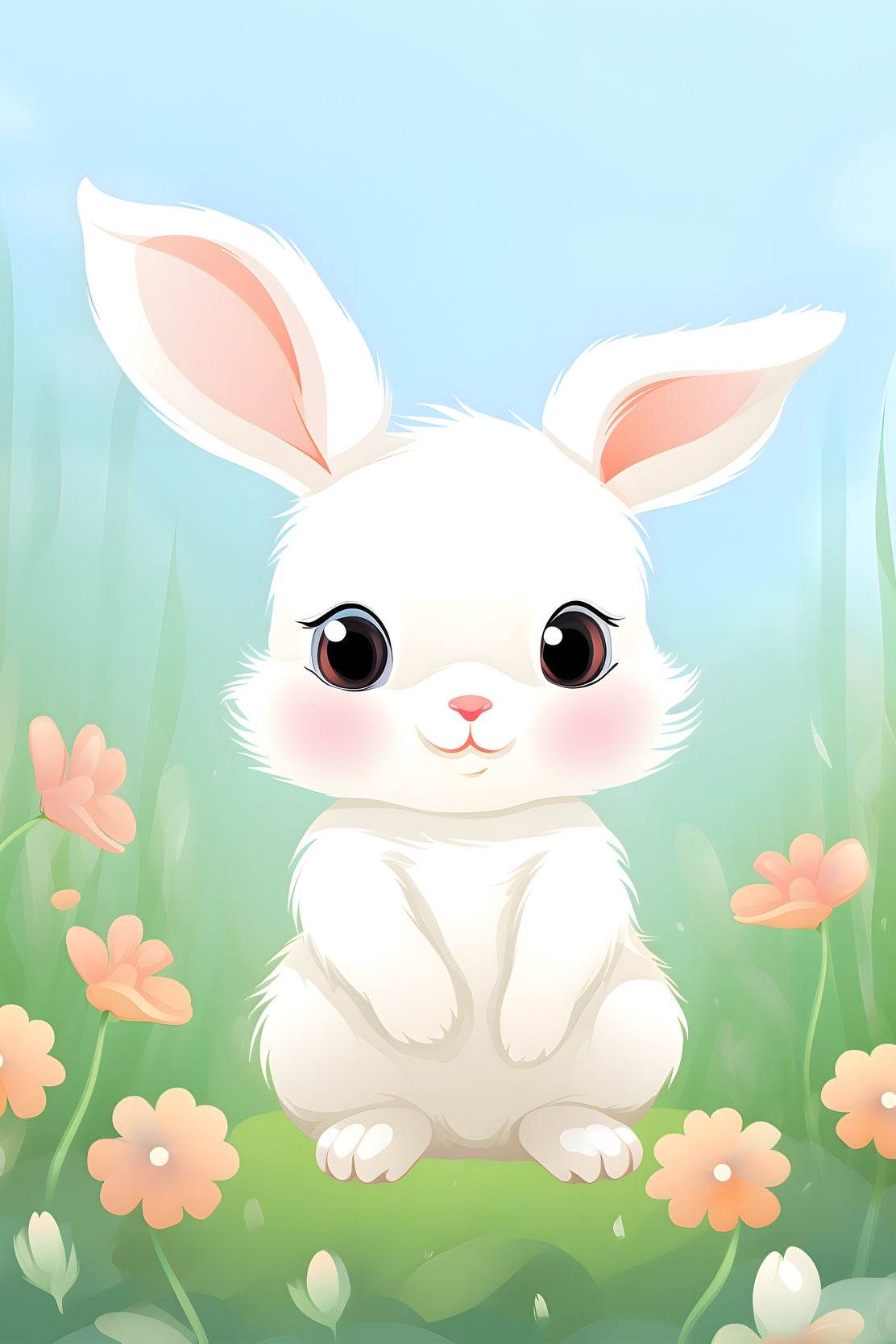 Smiling Cartoonish Bunny in the Garden - beink online art store
