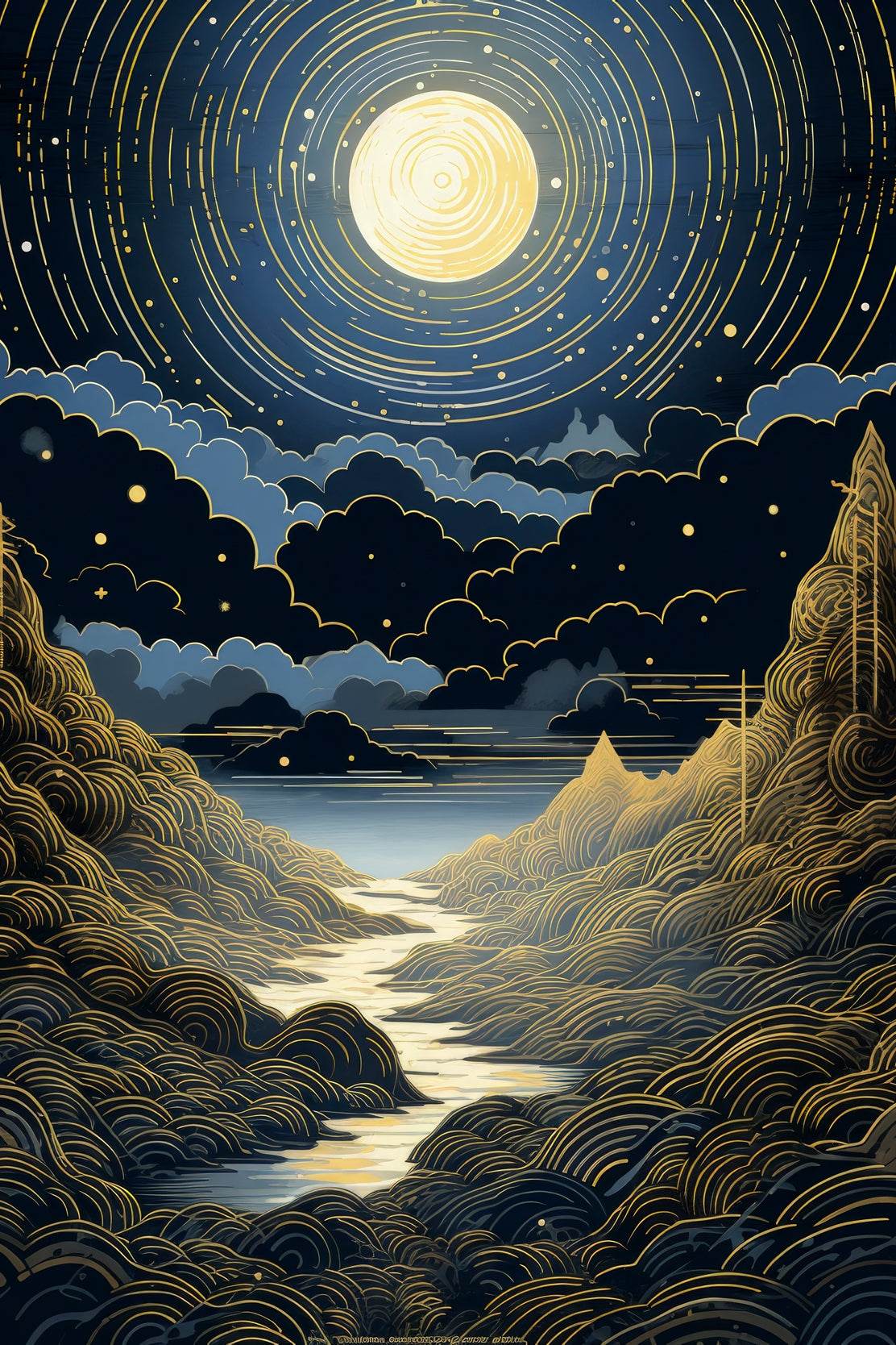 Starry Night Sky With Mountains And Stars Wall Art - beink online art store