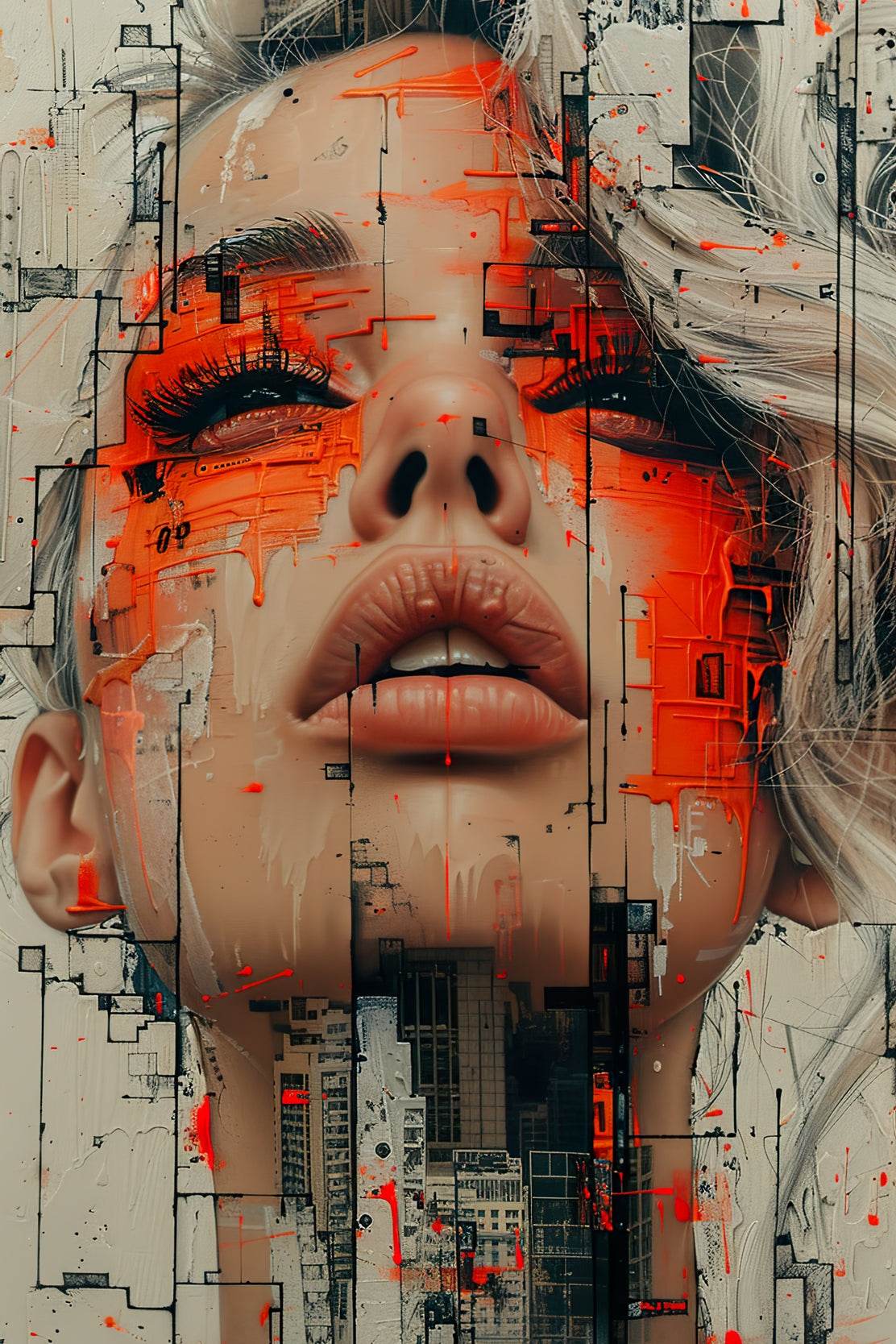Women With Red Paint on Face Digital Art - beink online art store