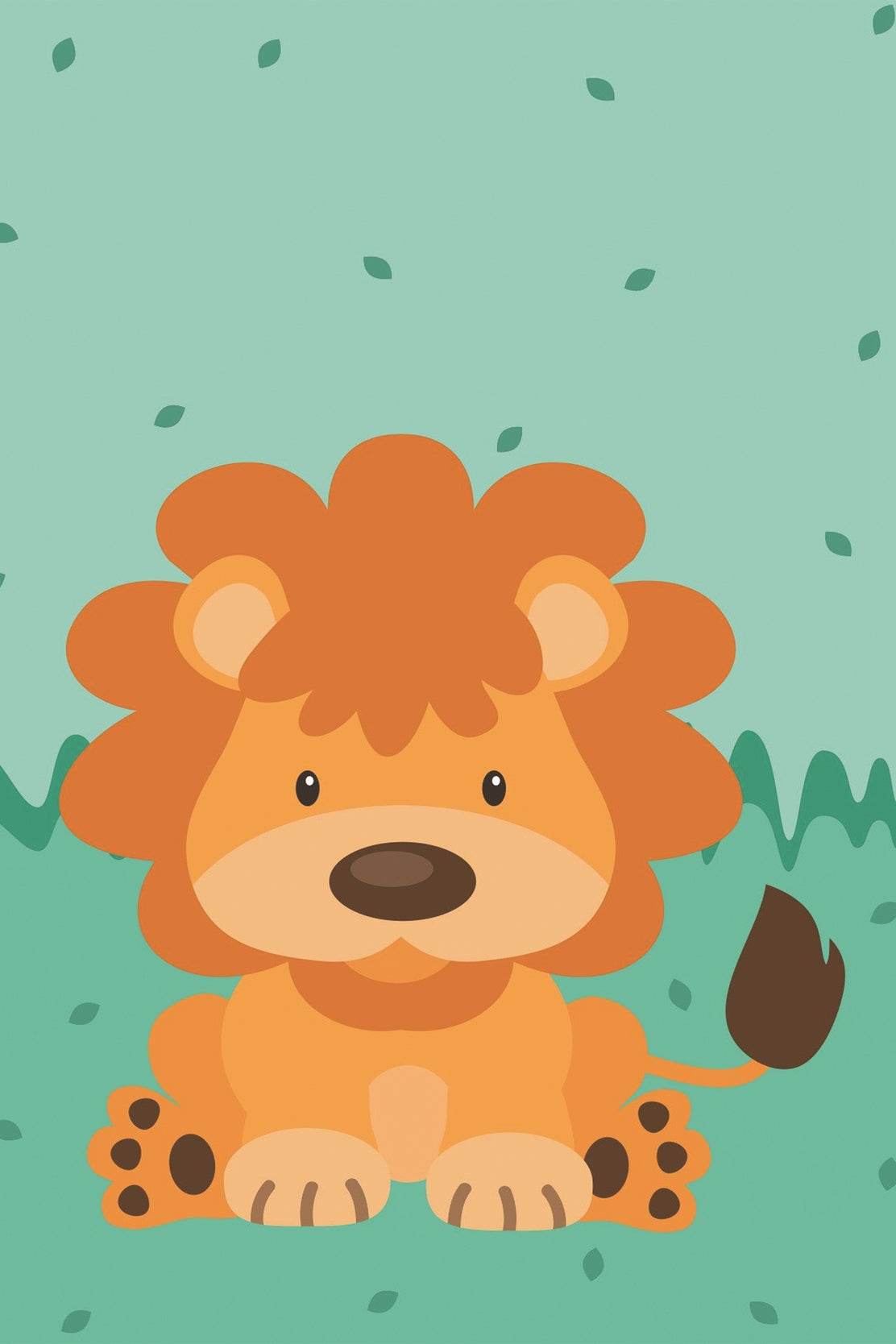 Cartoonish Little Lion Sitting on Grass - beink online art store