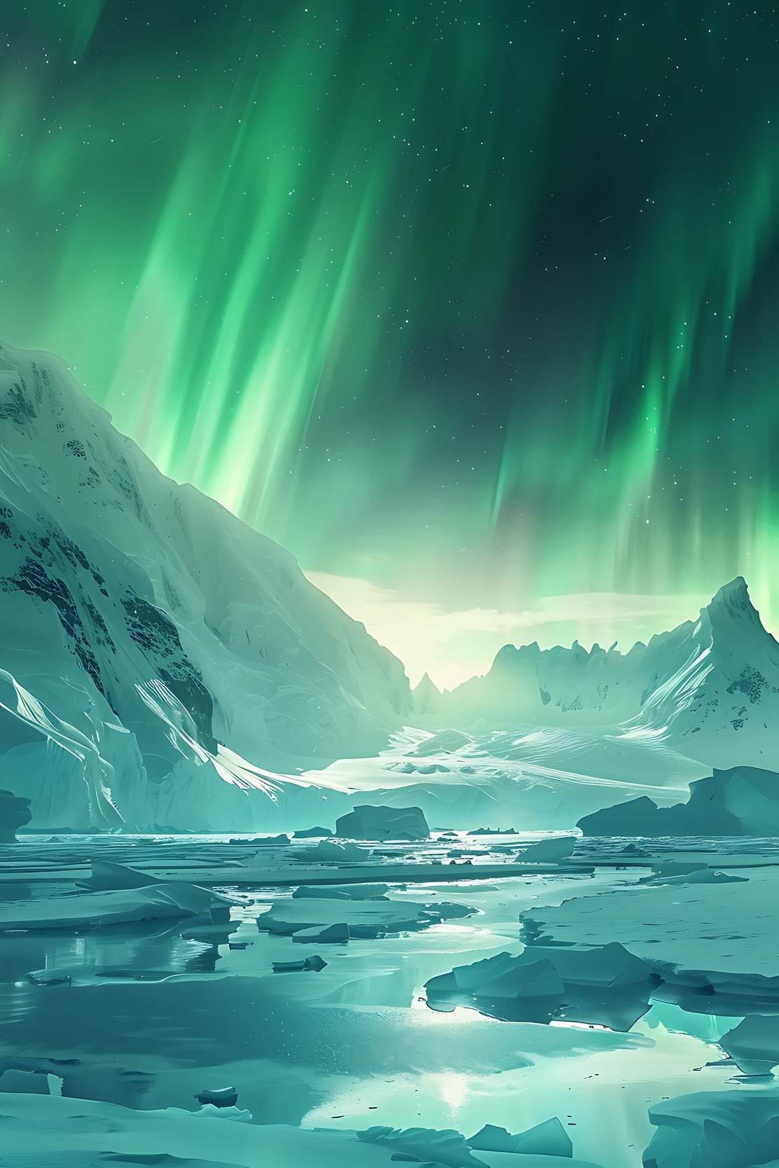 Large Mountain Covered in Snow and Green lights Wall Art - beink online art store