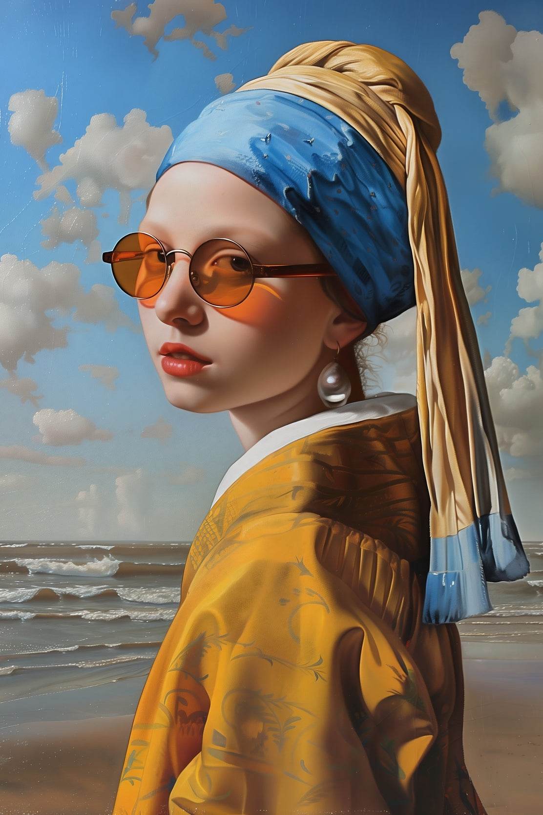 Vermeer's Girl with a Pearl Earring on the beach Wall Art - beink online art store