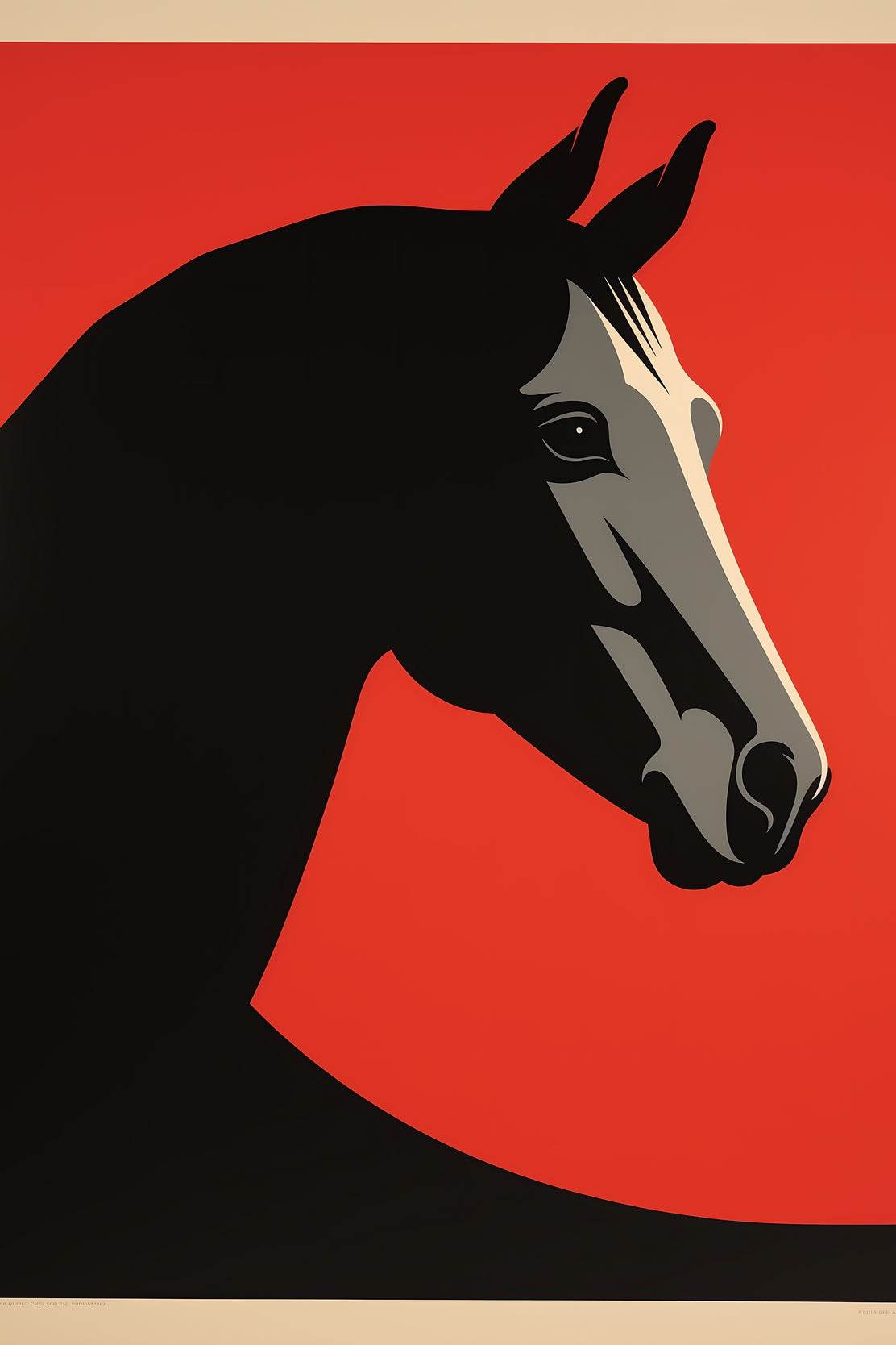 Black Horse Painted Drawing With Red Background - beink online art store