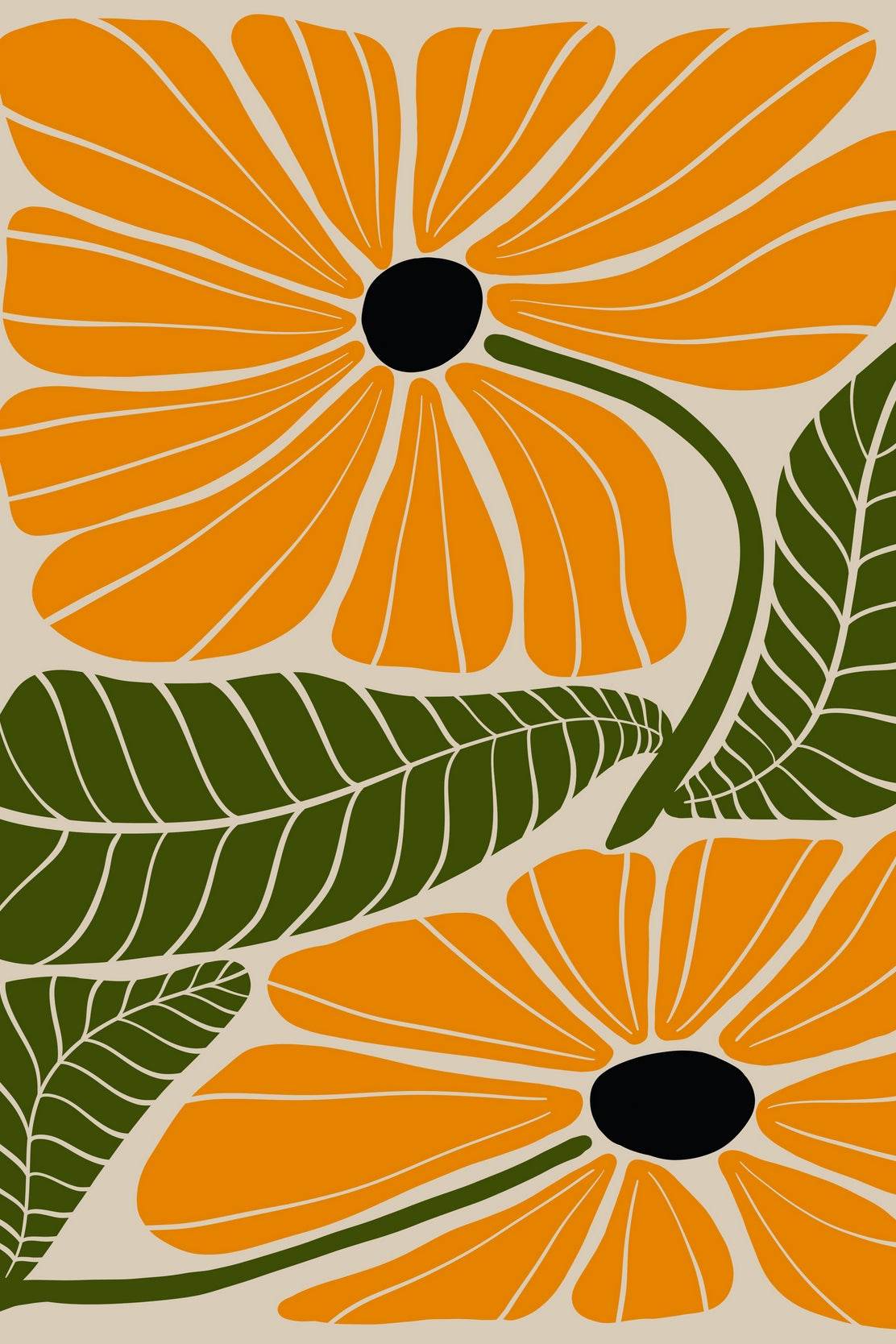 Orange Daisy with Green Leaf ArtWork - beink online art store