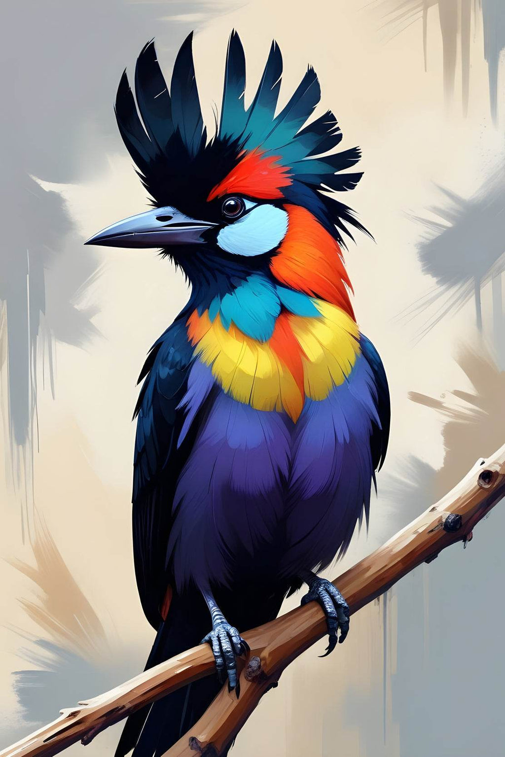 Painting of Beautiful Tropical Bird Sitting on Branch Wall Art - beink online art store