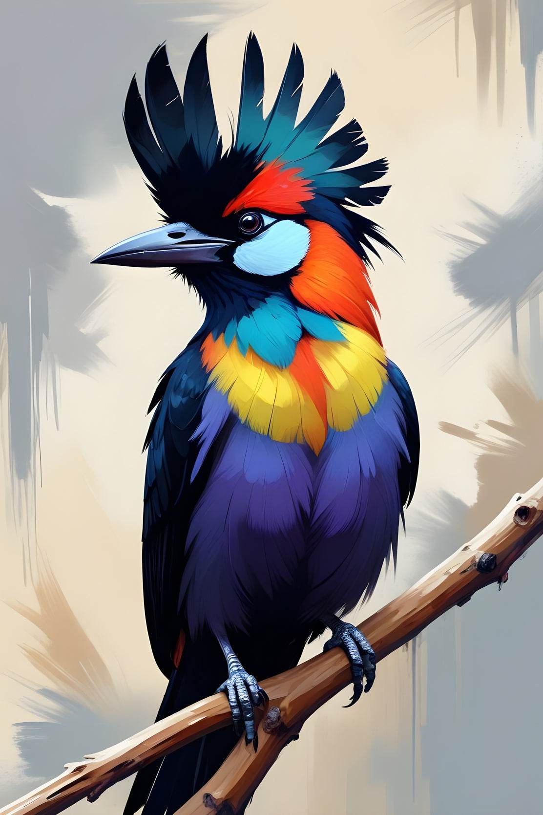 Painting of Beautiful Tropical Bird Sitting on Branch Wall Art - beink online art store
