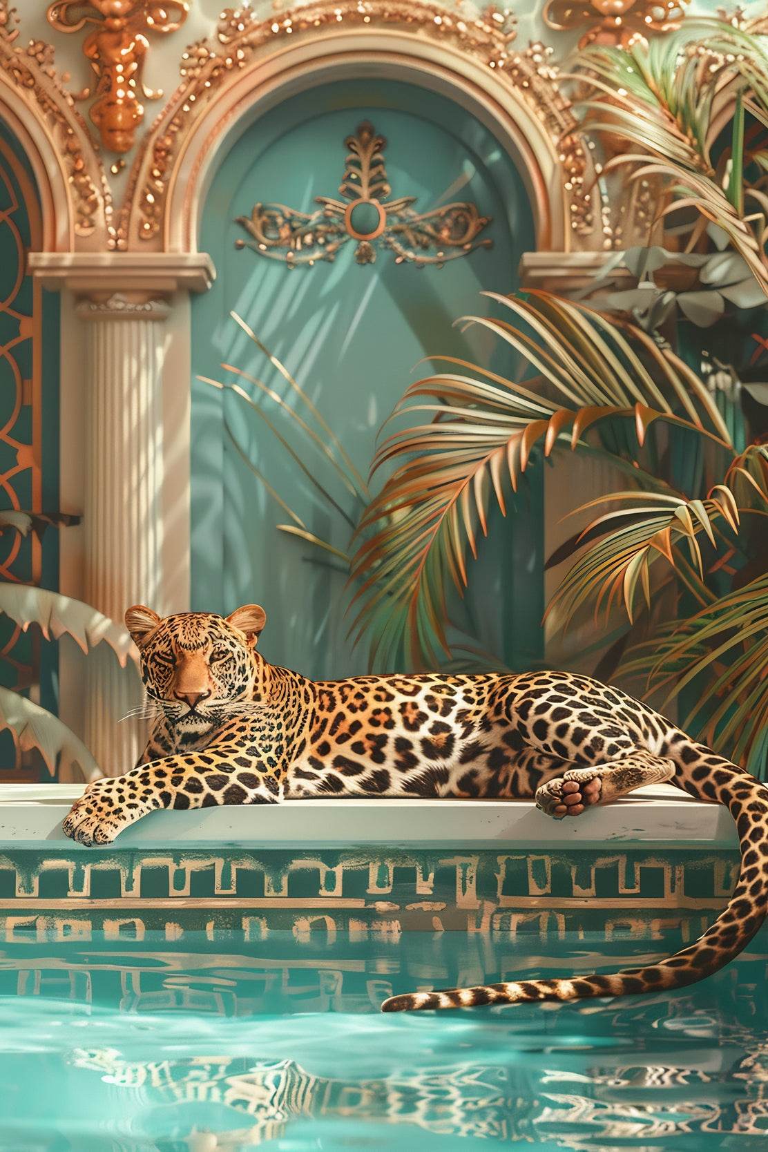 Javan Leopard Sitting Besides Pool - beink online art store