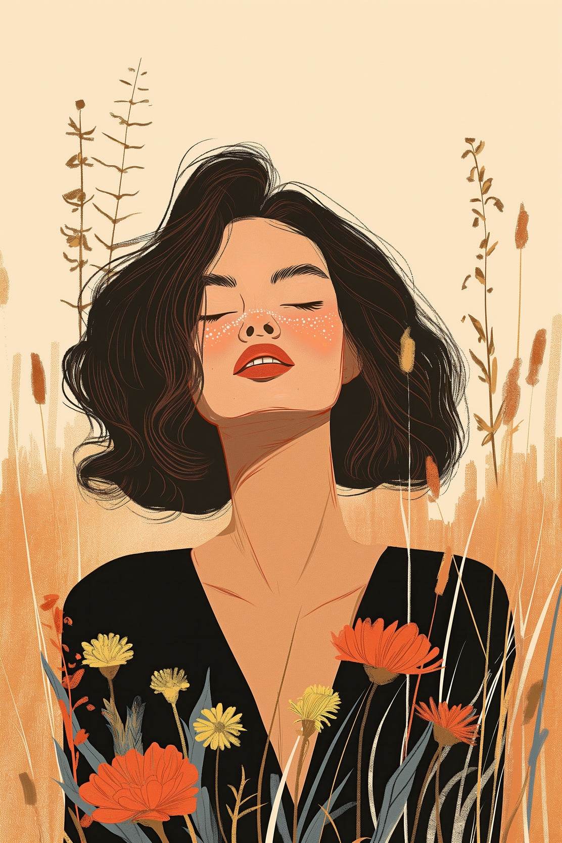 Woman With Autumnal Flowers ArtWork - beink online art store
