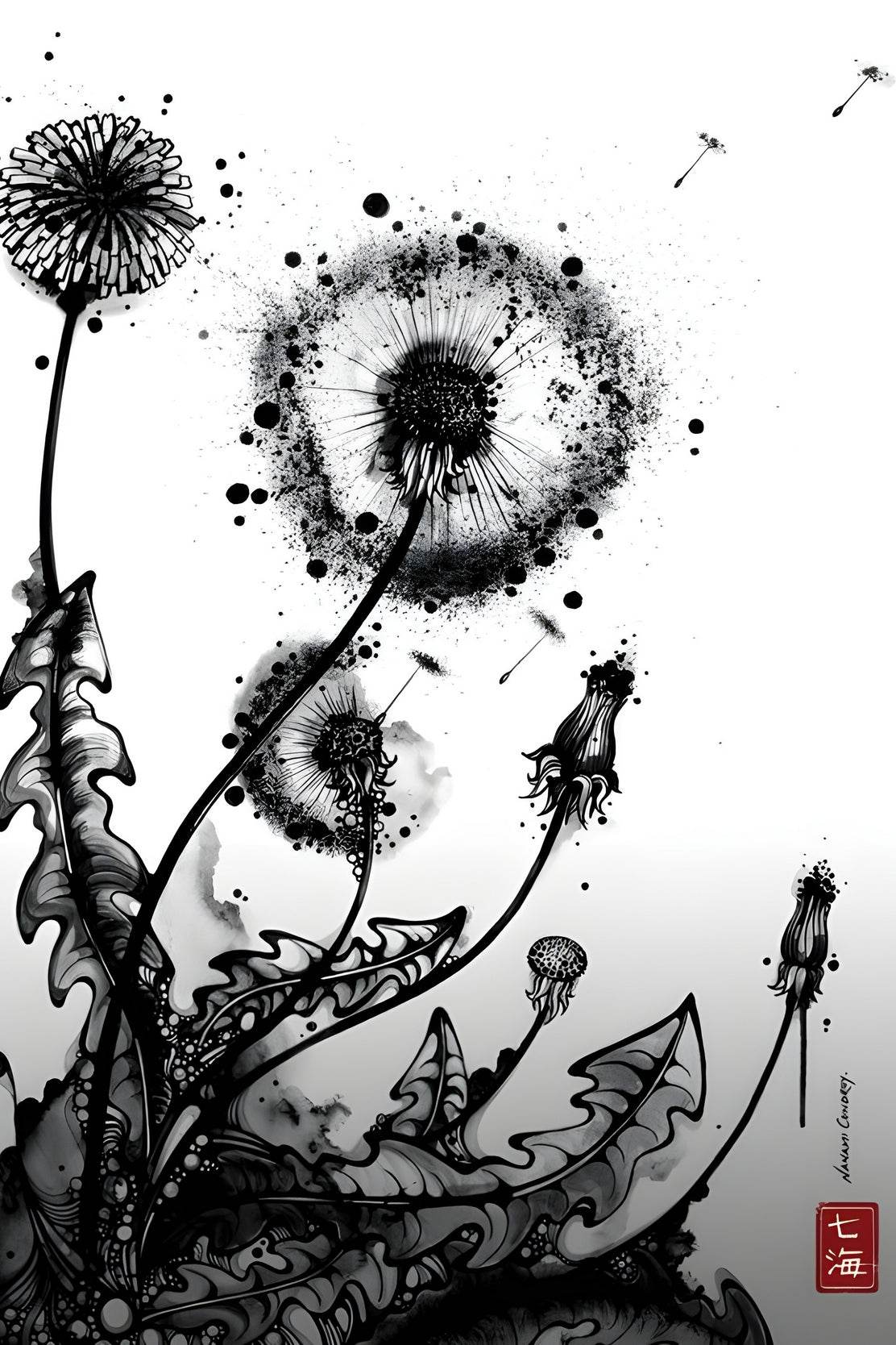 Striking Black Ink Illustration of Plant Wall Art - beink online art store