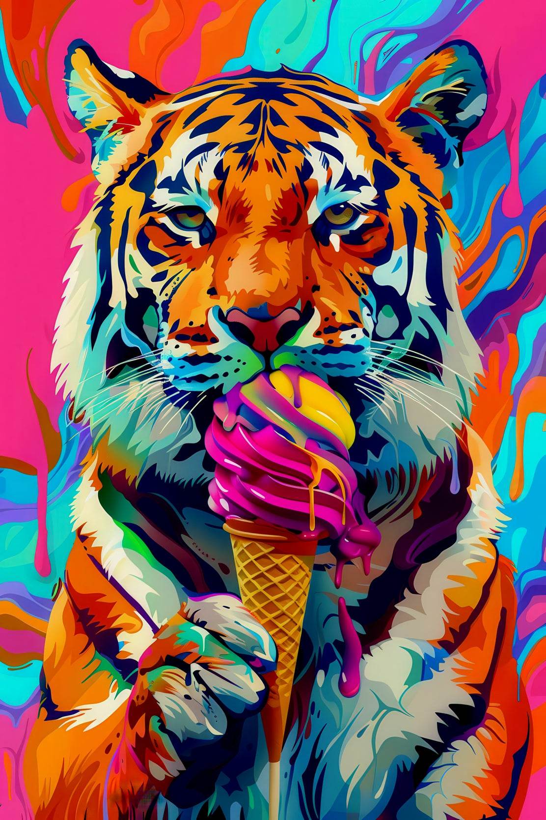 Tiger Enjoying a Colorful Treat Wall Art - beink online art store