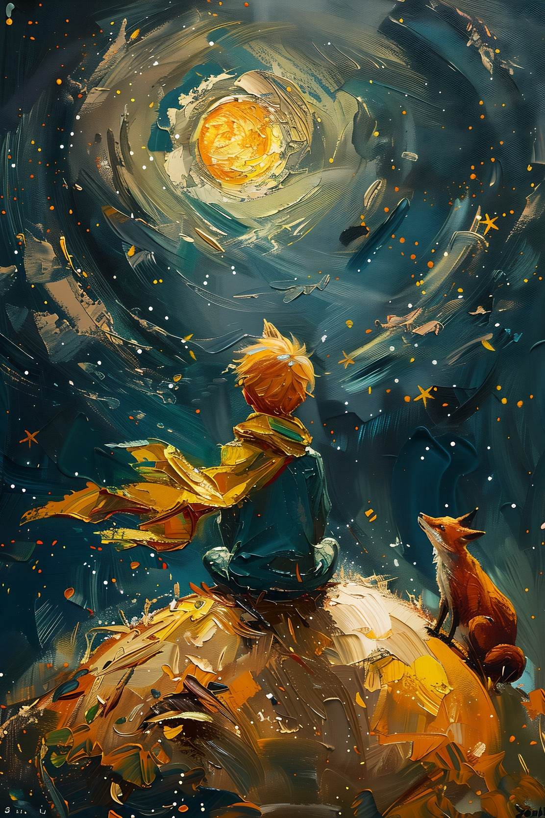 Oil Painting of a Boy and a Fox - beink online art store