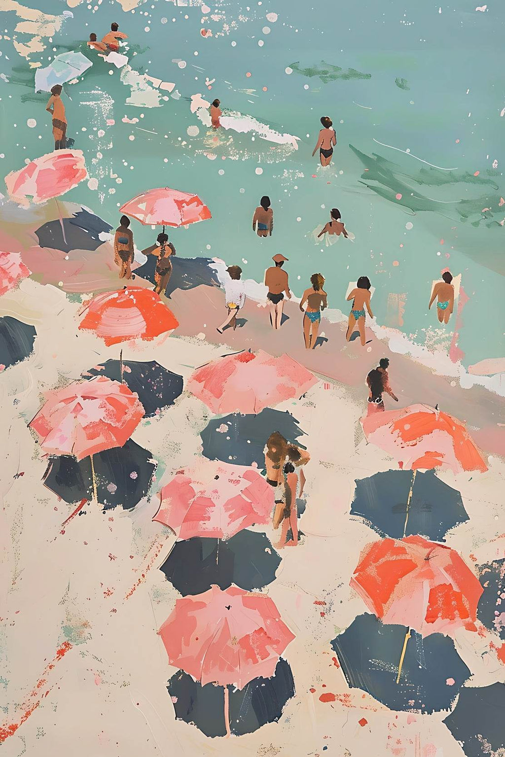 Painting People On The Beach With Umbrellas Wall Art - beink online art store
