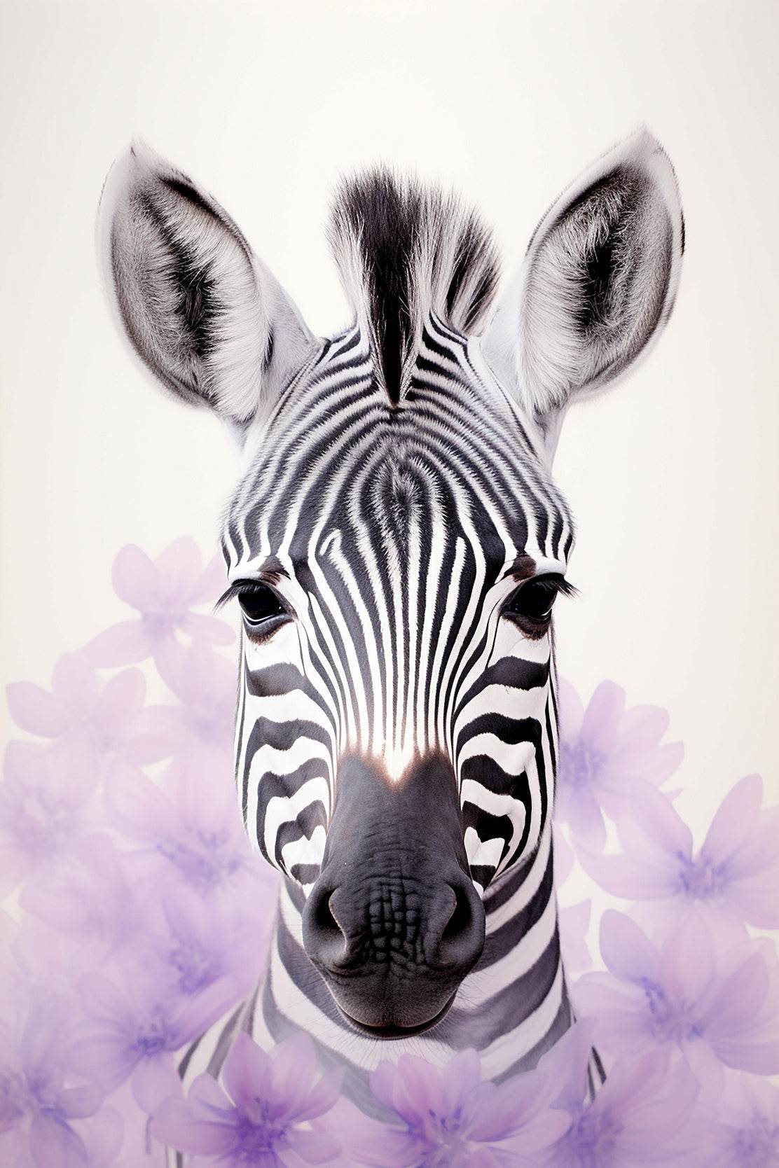Zebra Face With Floral and White Background Wall Art - beink online art store
