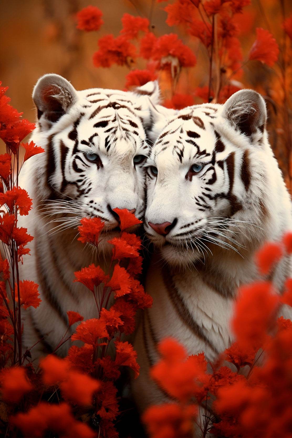 Wild White Tiger With Leaves Wall Art - beink online art store