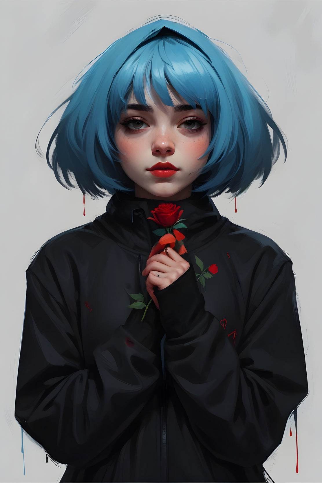 Anime Girl with Blue Hair Wall Art - beink online art store