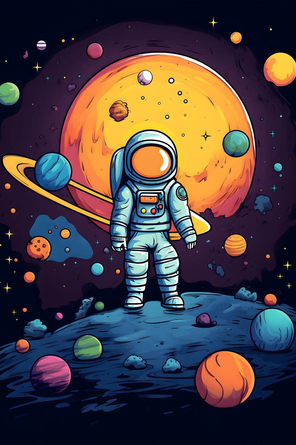 Cartoonish Illustration of Astronaut in Space - beink online art store