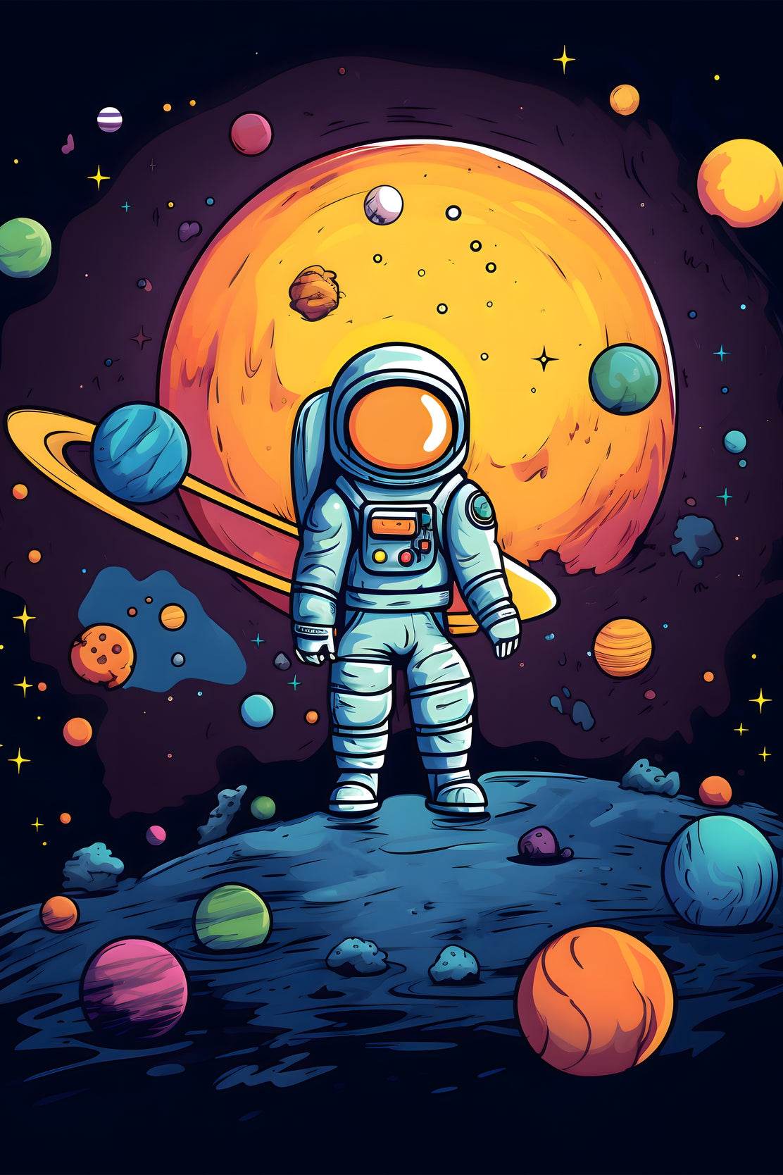 Cartoonish Illustration of Astronaut in Space - beink online art store
