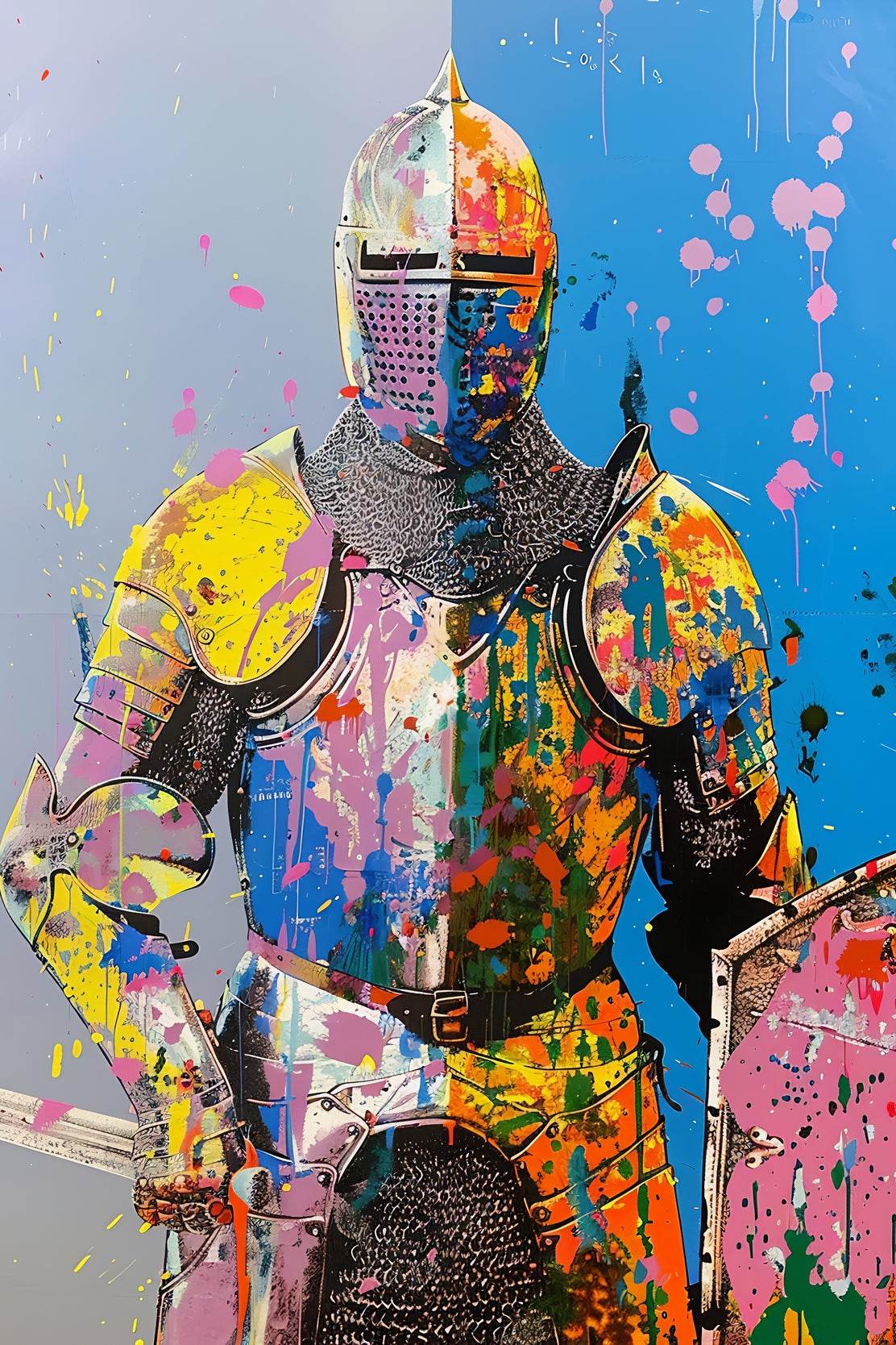 Knight in Vibrant Colors Graffiti Wall Art - beink online art store