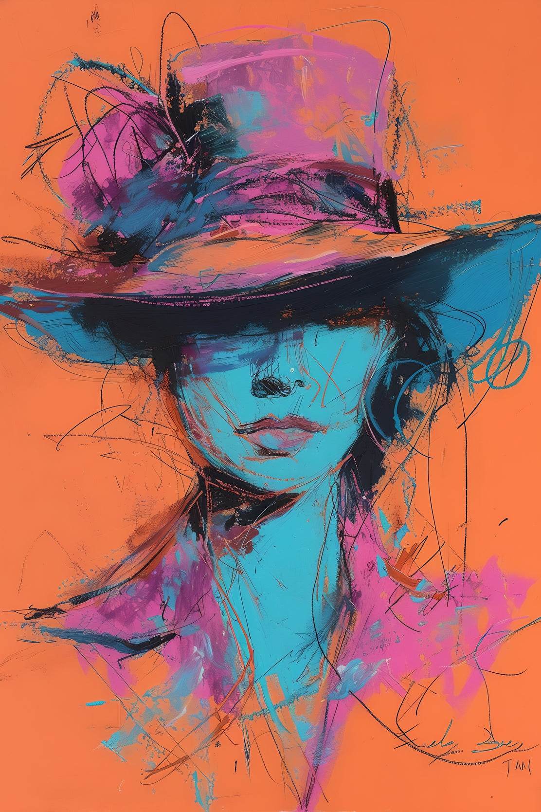 Painting Of A Woman With A Brimmed Hat Wall Art - beink online art store