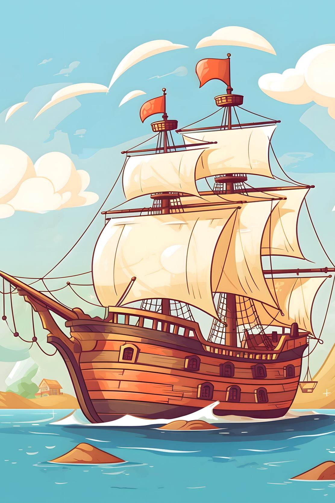 Cartoonish Illustration of Pirates Ship - beink online art store