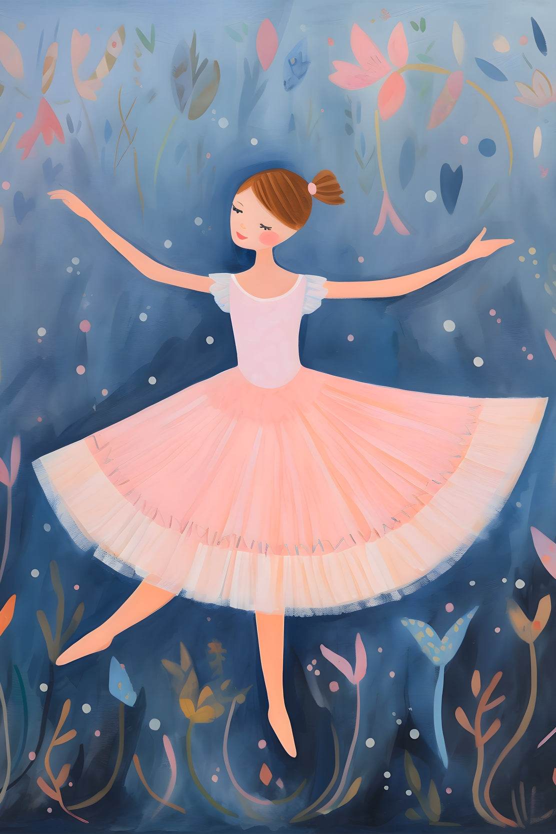 Watercolor Drawing of a Girl Daning in Pink Dress - beink online art store
