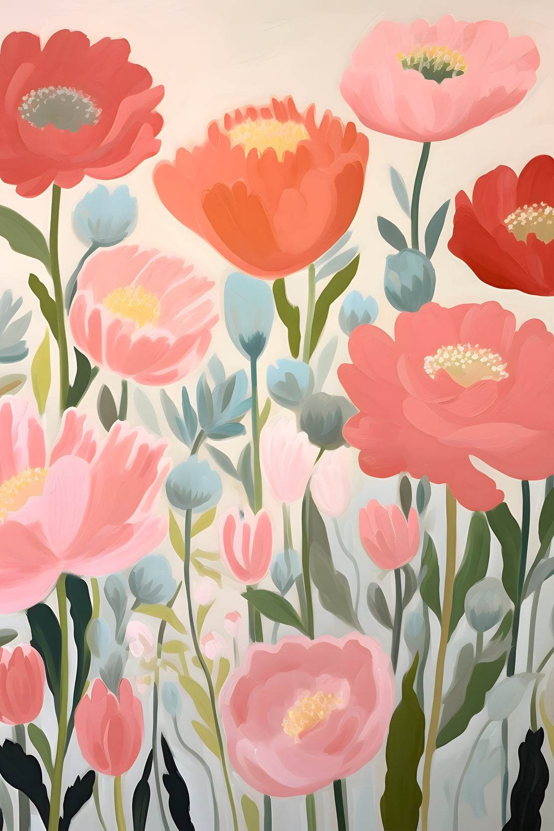 Watercolor Painting of Red and Pink Flowers - beink online art store