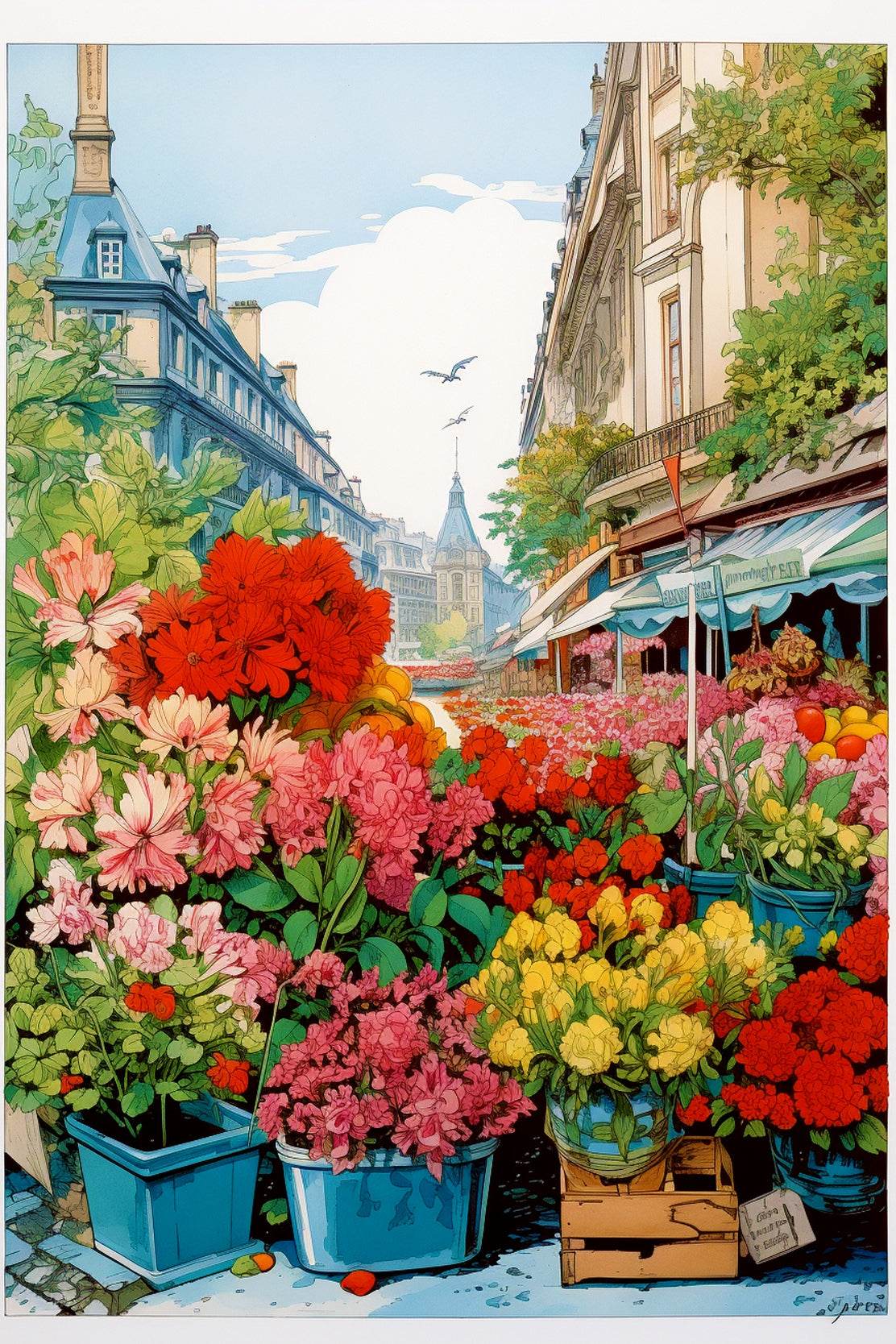 Colorful Flower Market in Paris Wall Art - beink online art store